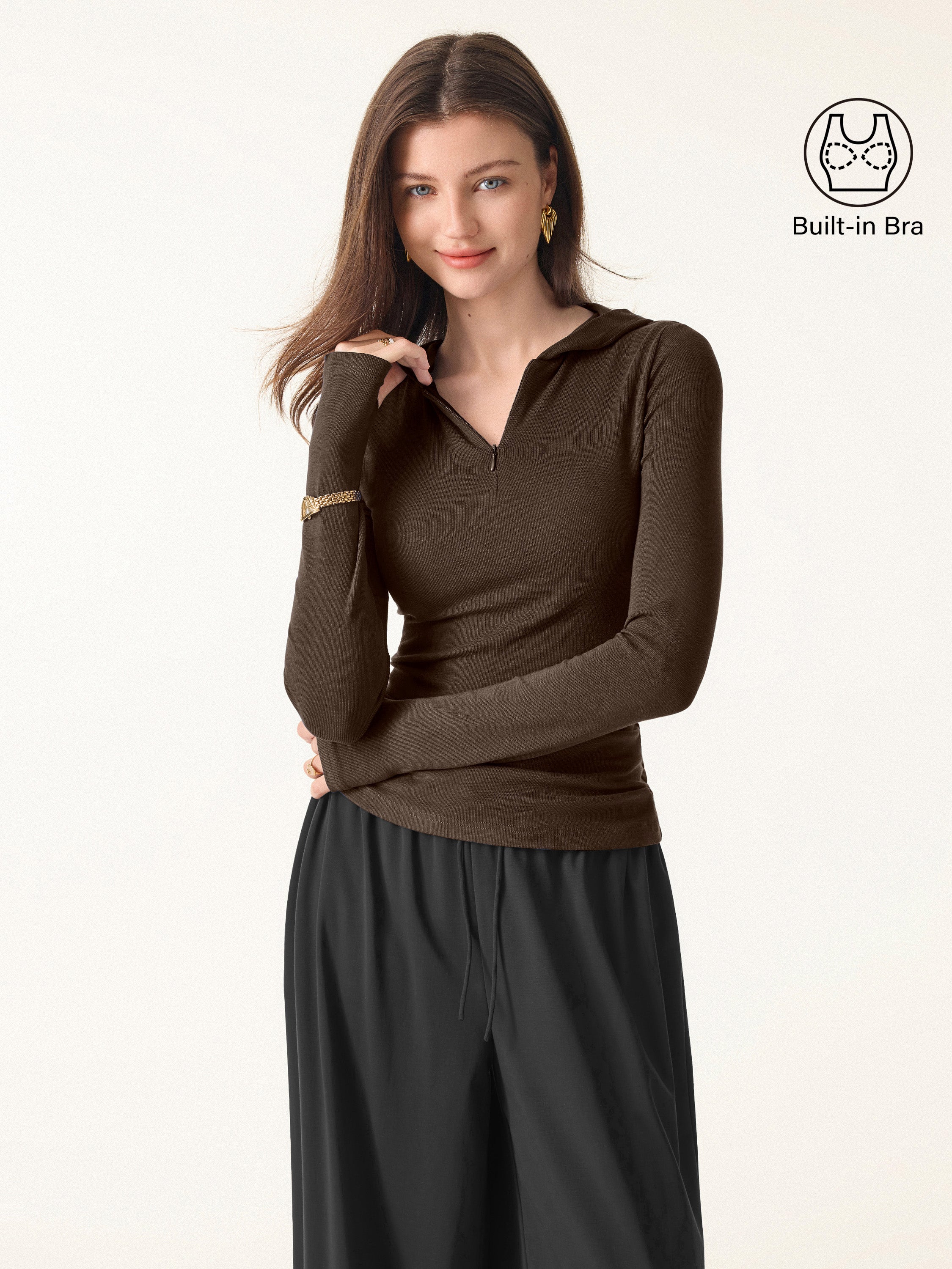 Slim Fitted Quarter-Zip Pullover Hoodie