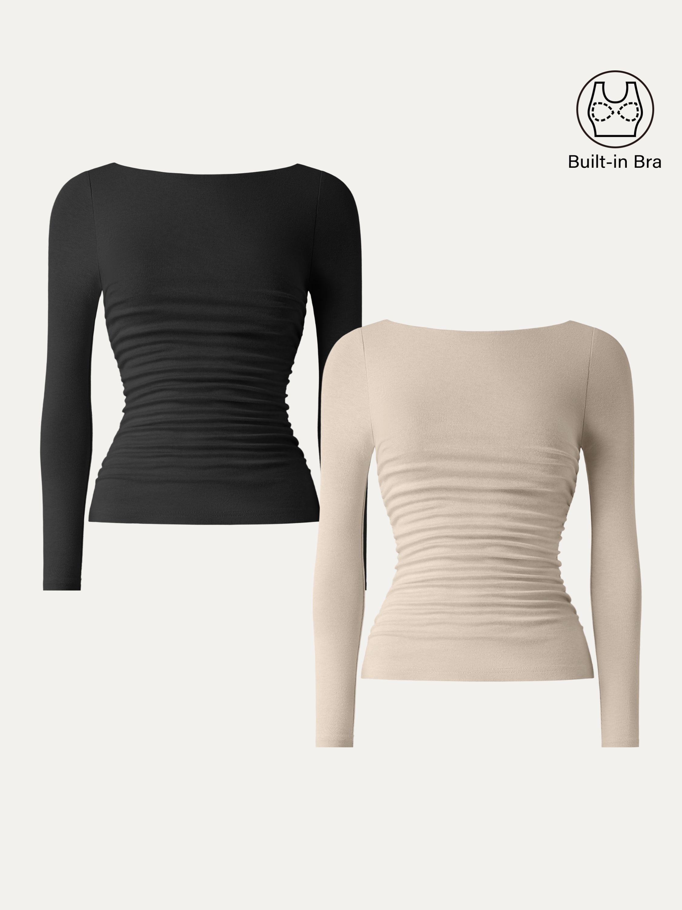 Light Warm Boatneck Ruched Brami Top