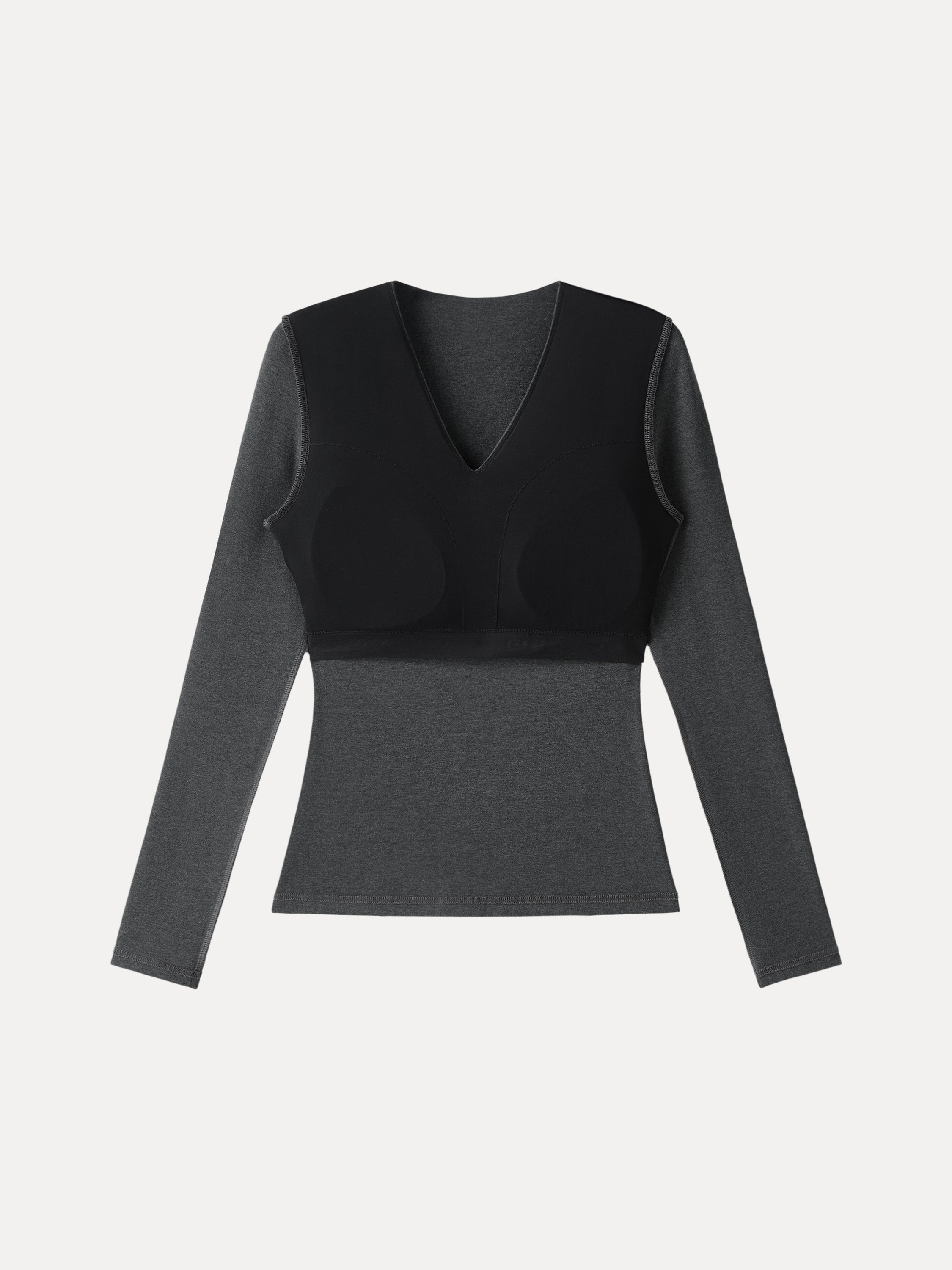 Stretch Cotton V-Neck Long Sleeve Brami Top