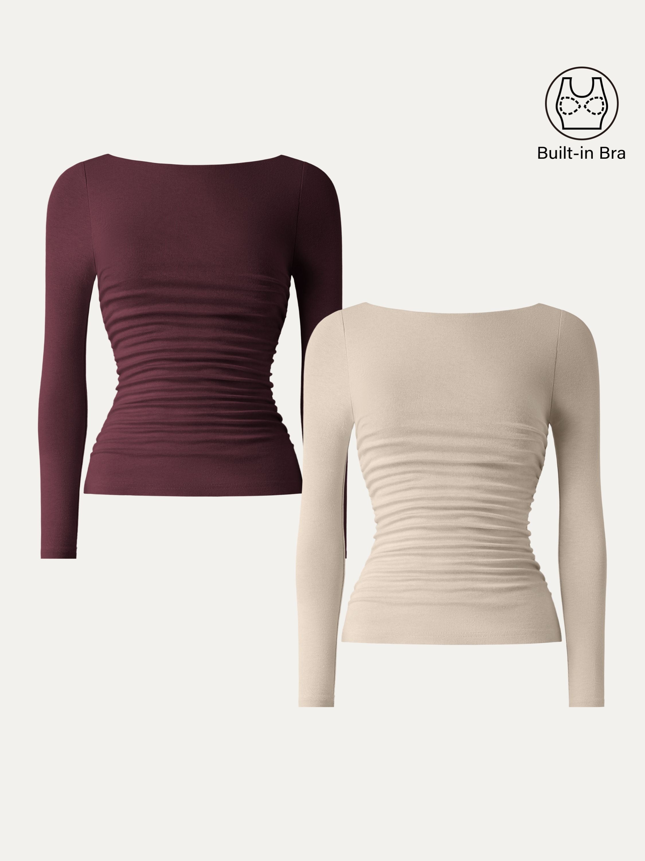 Light Warm Boatneck Ruched Brami Top