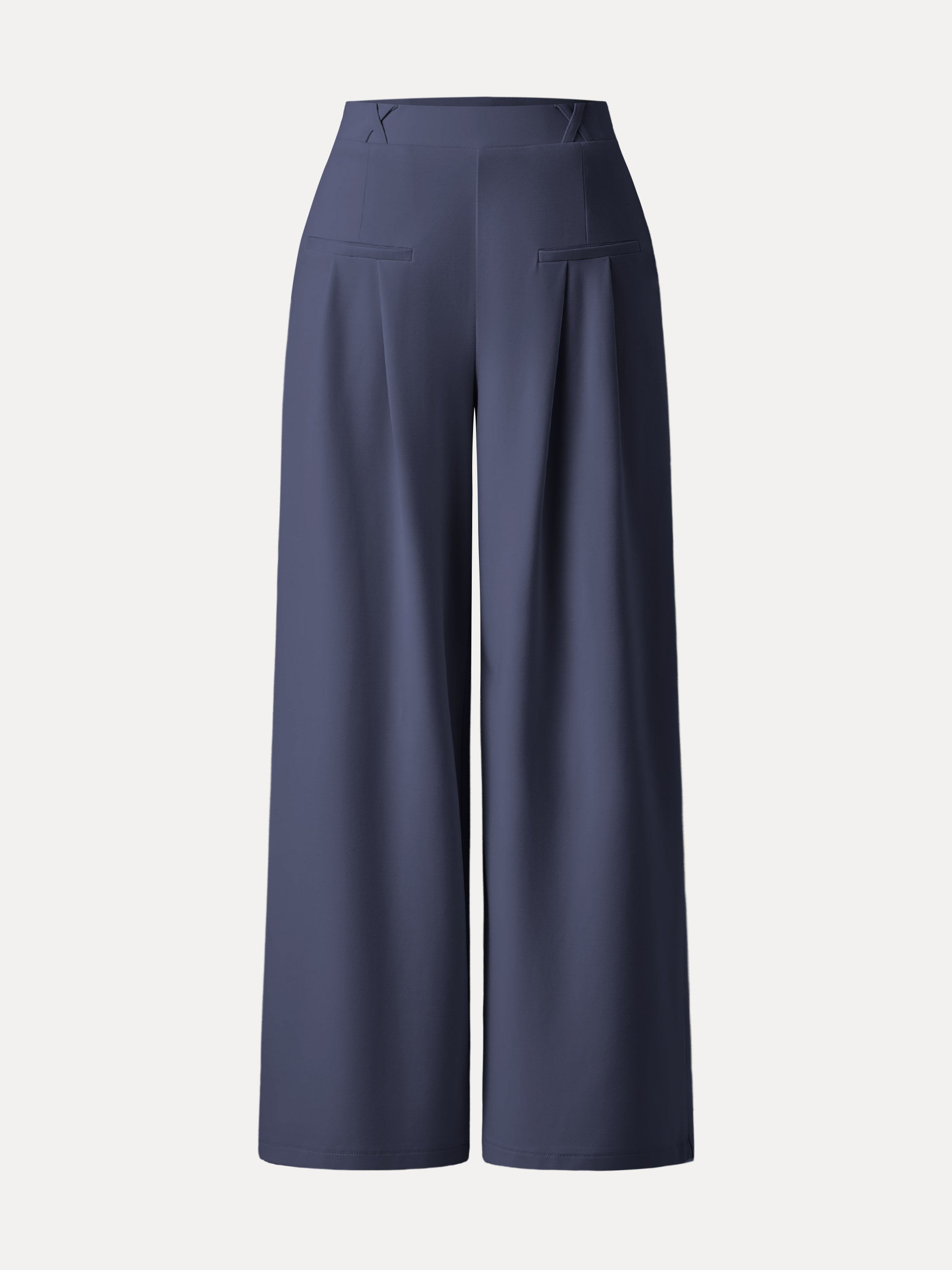 Drapey Bamboo Ponte Mid-Rise Wide-Leg Trousers with Pockets
