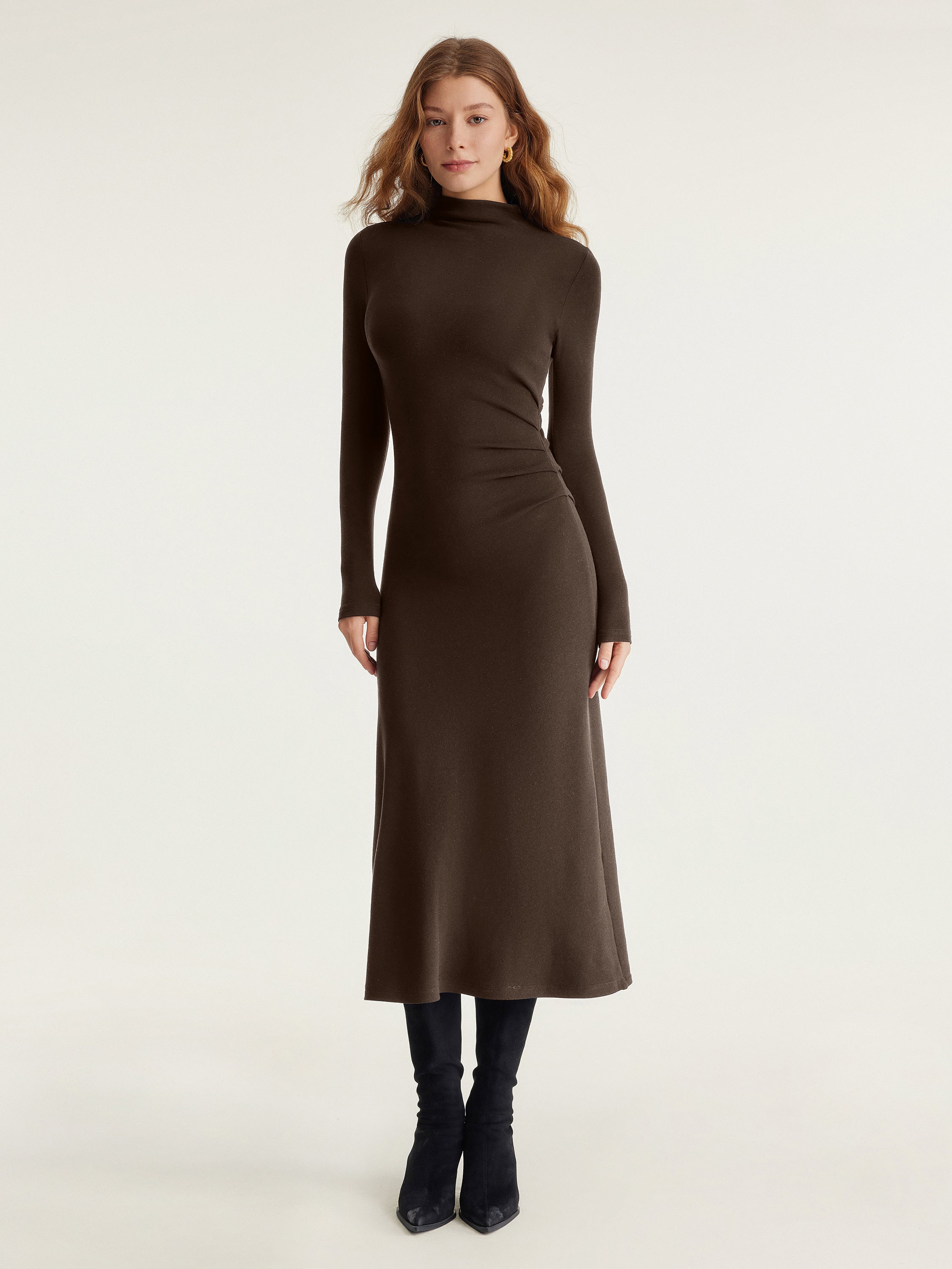ProWarm Long Sleeve Mockneck Tuck Midi Dress