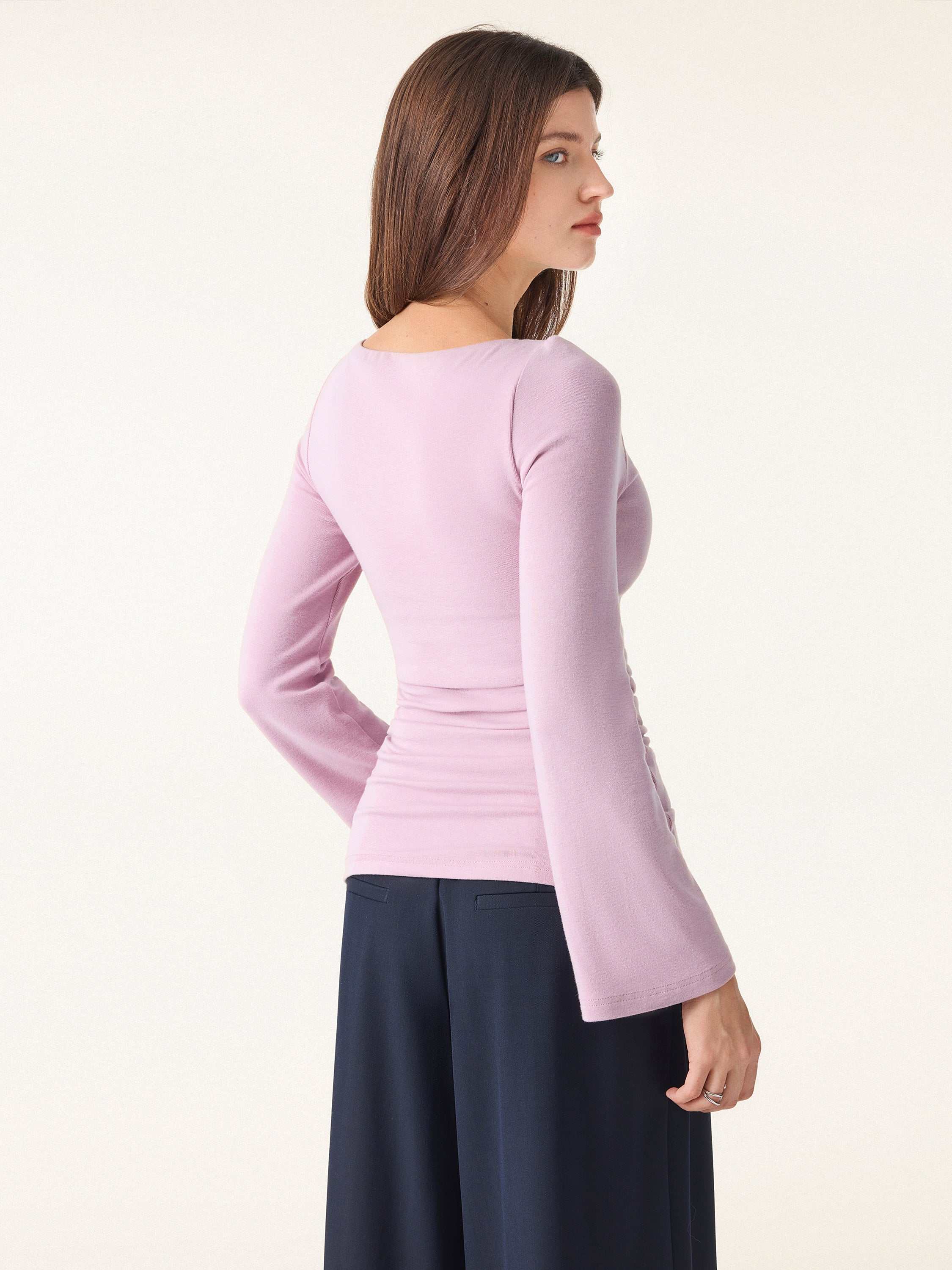 Boatneck Bell Sleeves Ruched Brami Top