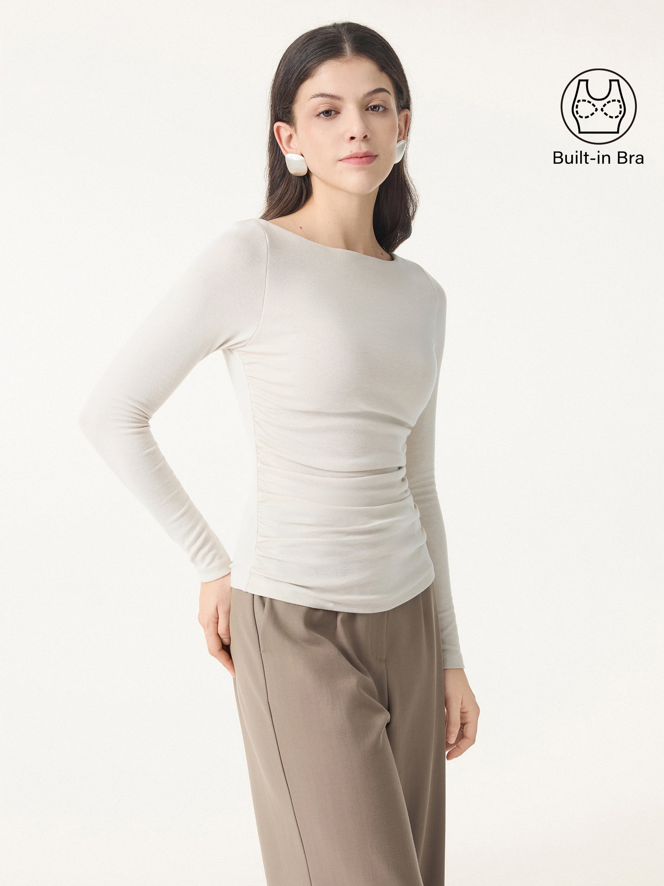Light Warm Boatneck Ruched Brami Top