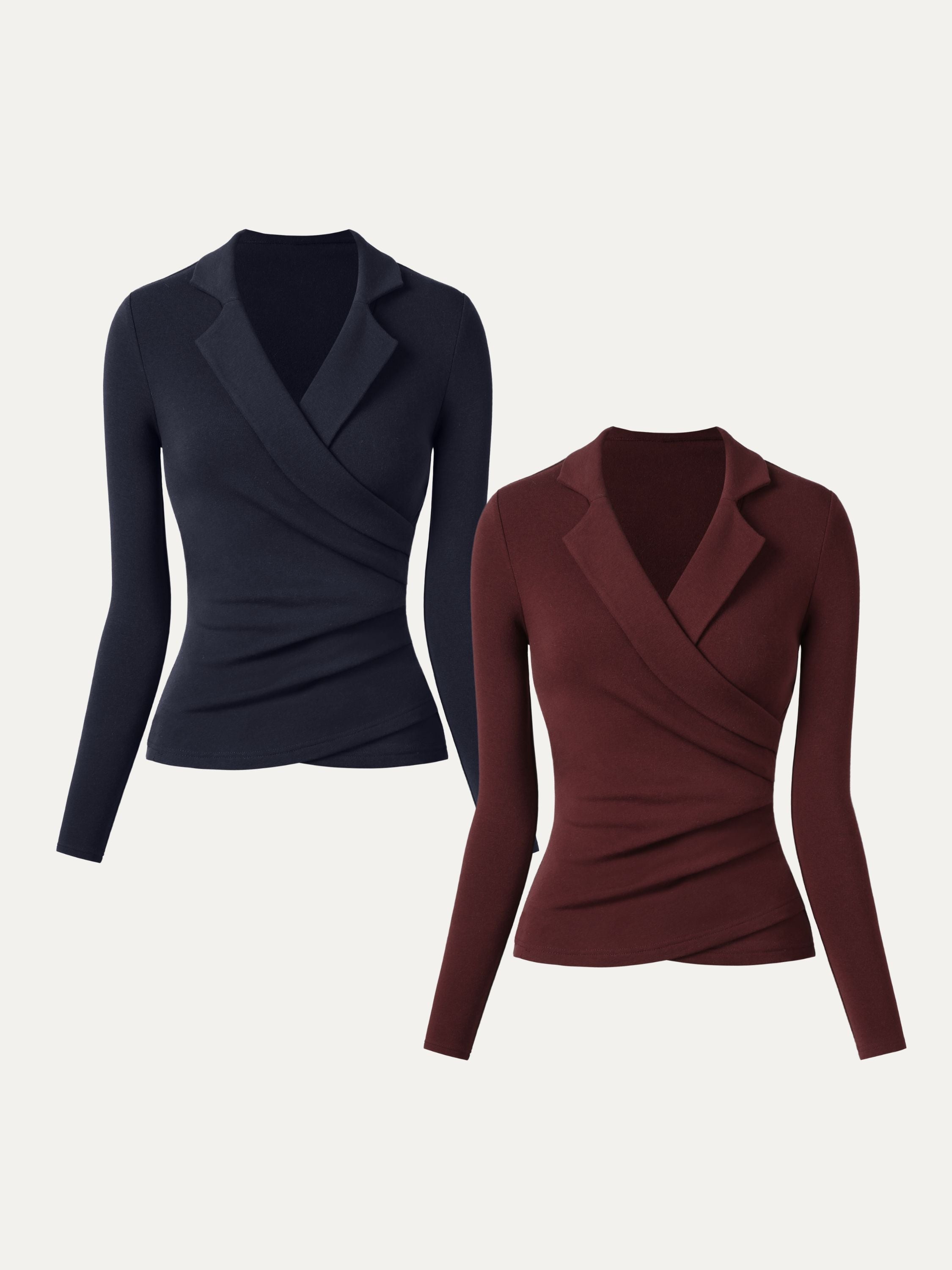 2Pcs Set Collared Surplice Top