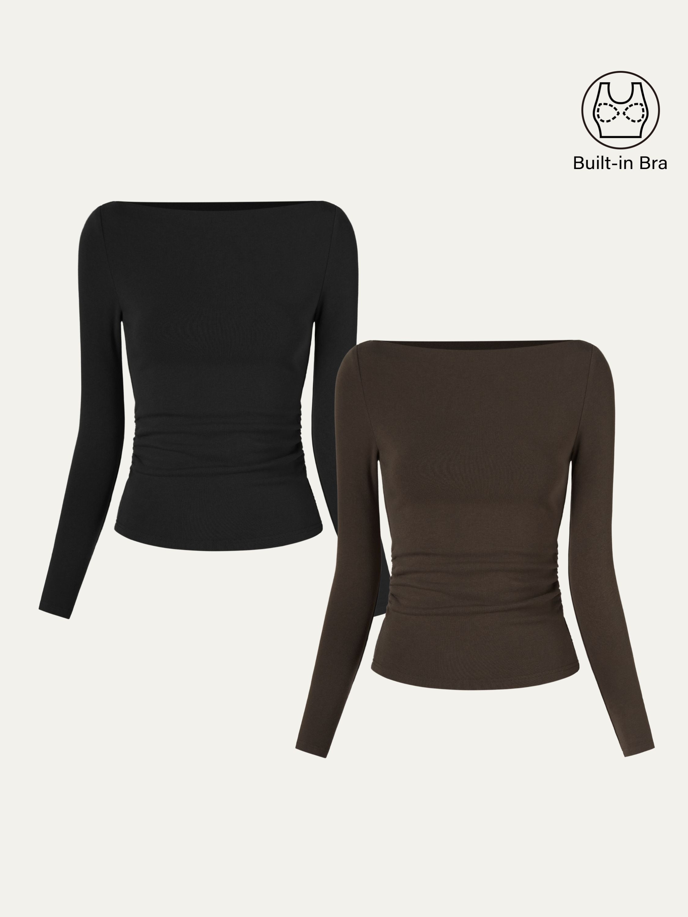 2Pcs Set Modern Side Ruched Boatneck Brami Top