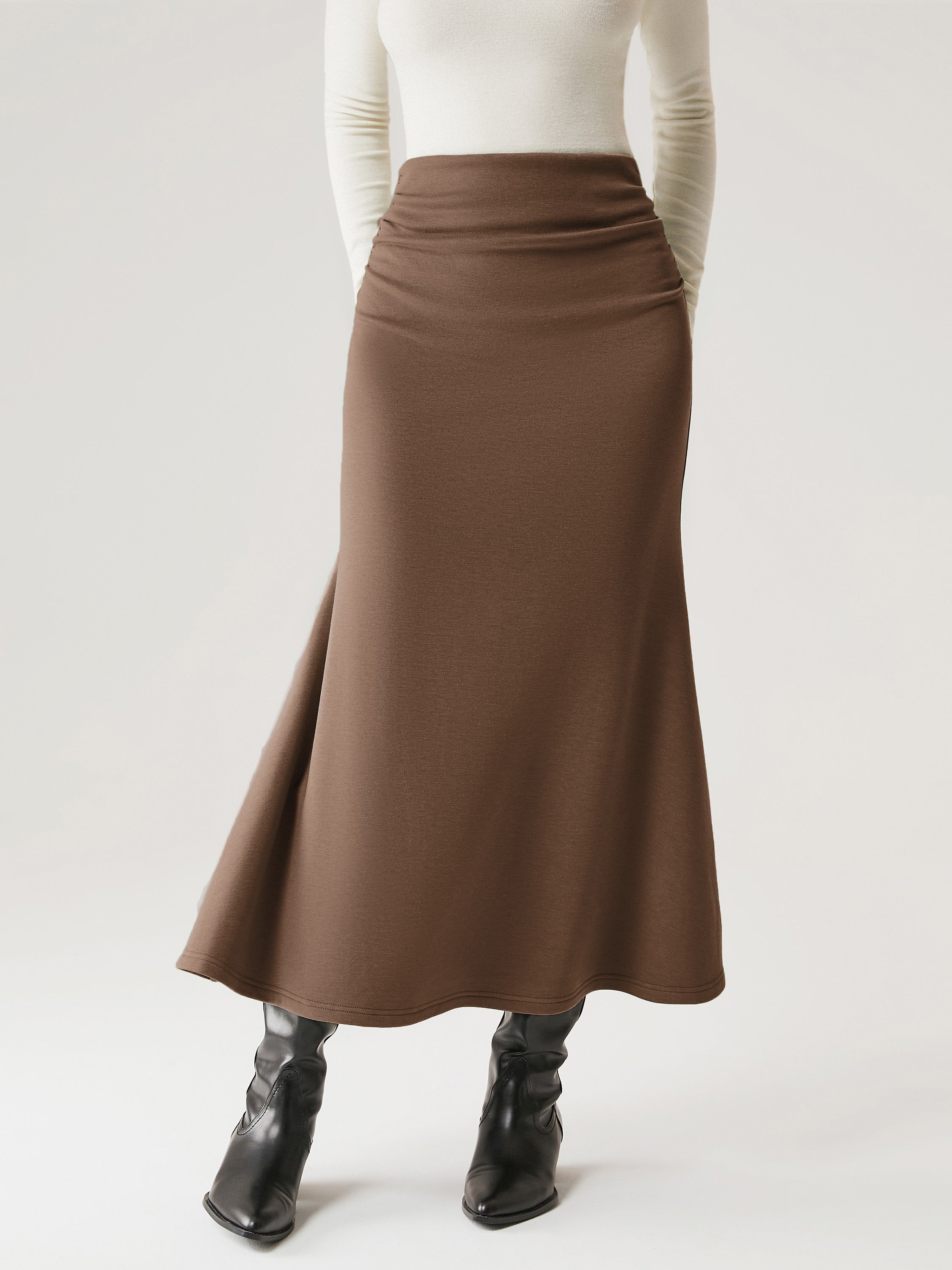 Ruched Side Mermaid Maxi Skirt - Brushed Interior