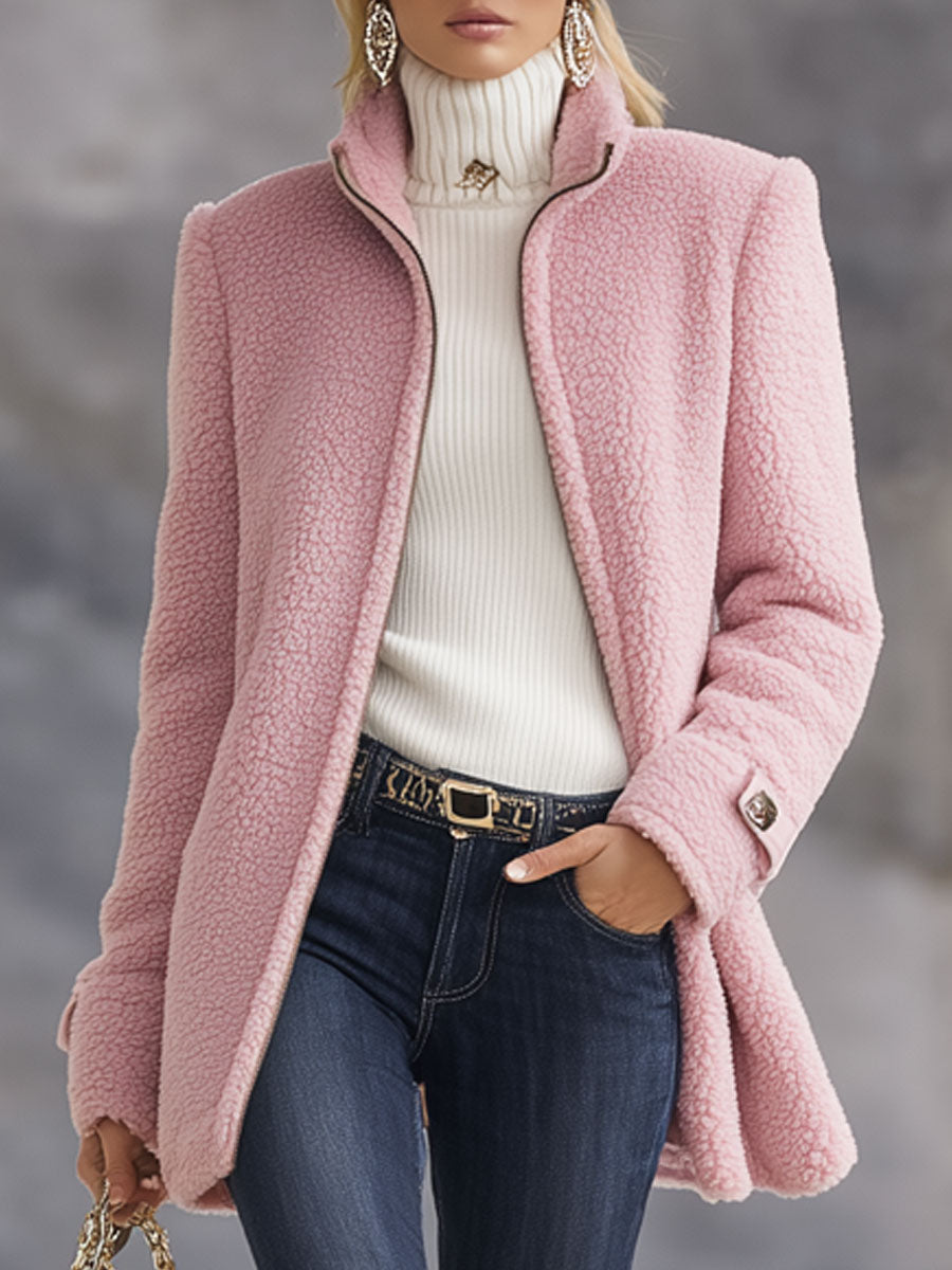 Lässige Vintage-Jacke aus rosa Polarfleece mit Reißverschluss