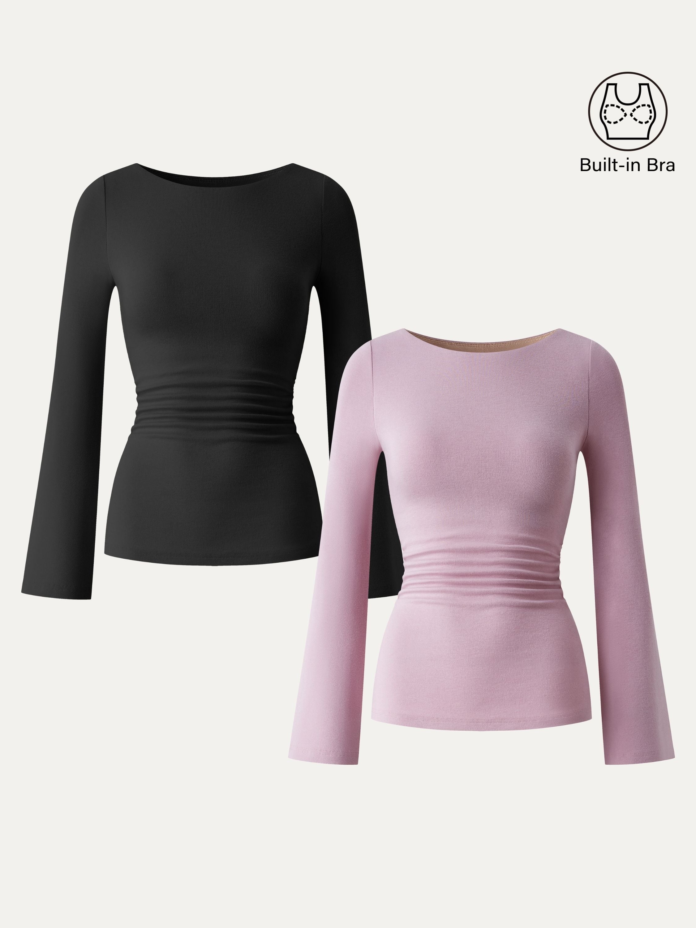 Boatneck Bell Sleeve Ruched Brami Top