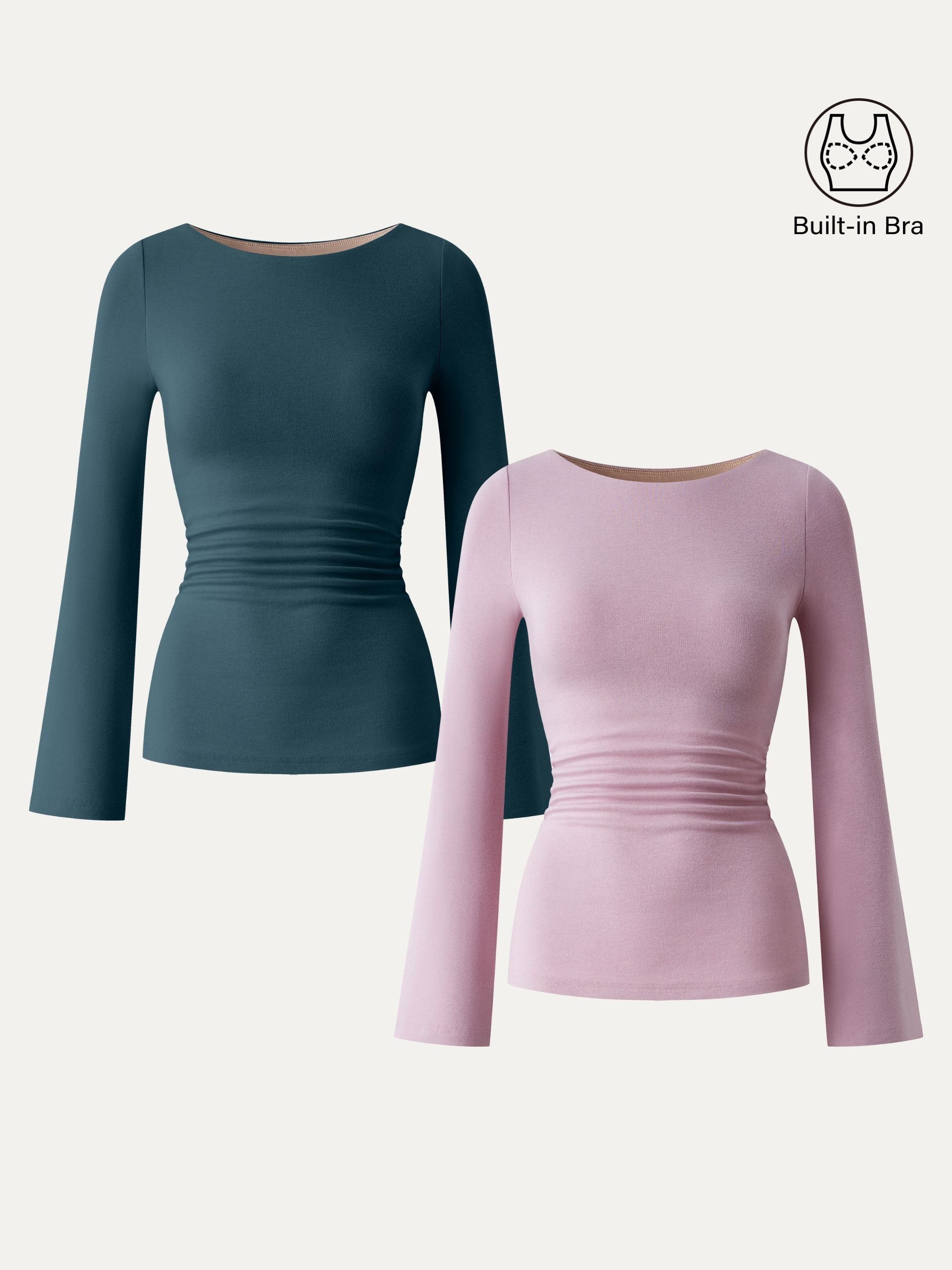 Boatneck Bell Sleeves Ruched Brami Top