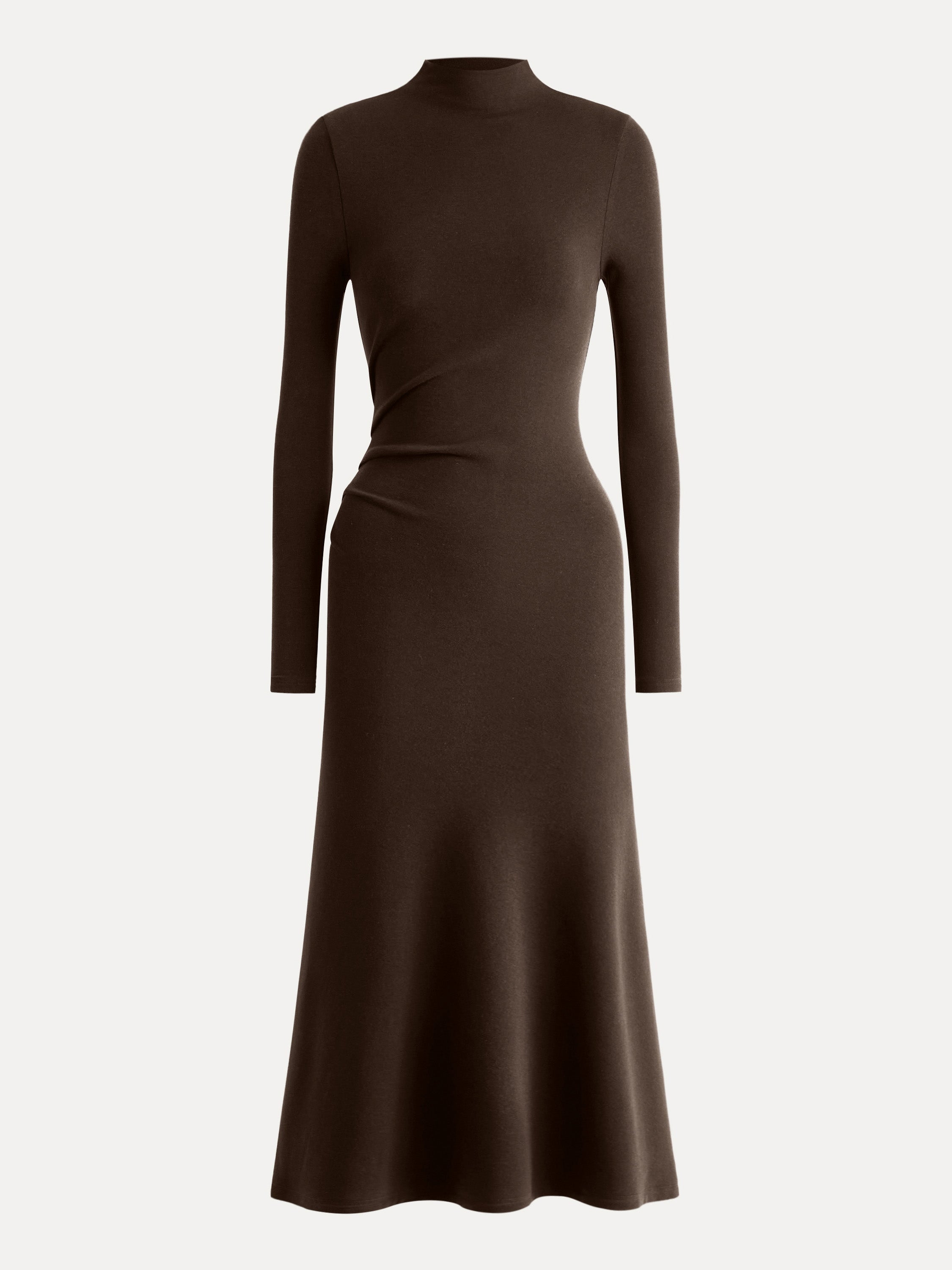 ProWarm Long Sleeves Mockneck Tucks Midi Dress