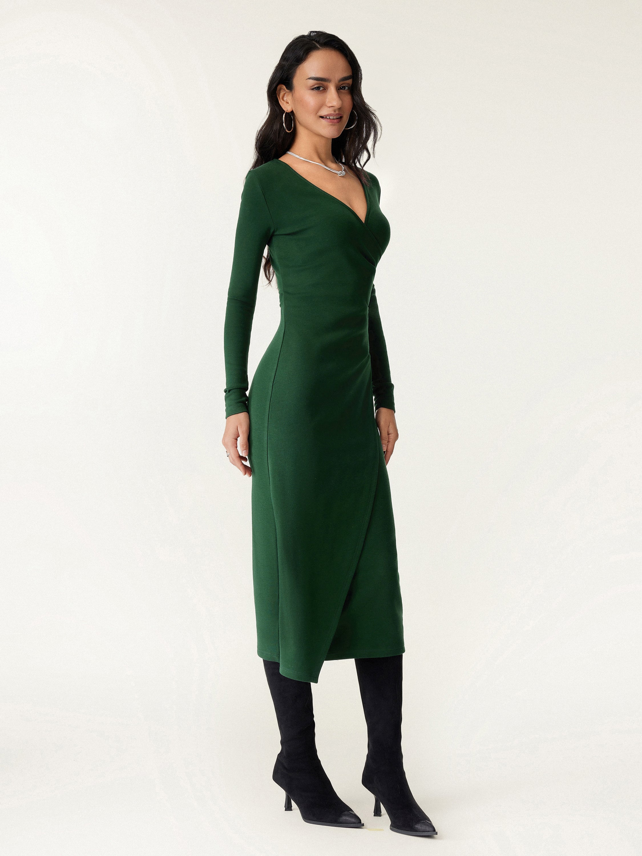 Surplice Wrap Long Sleeve Dress