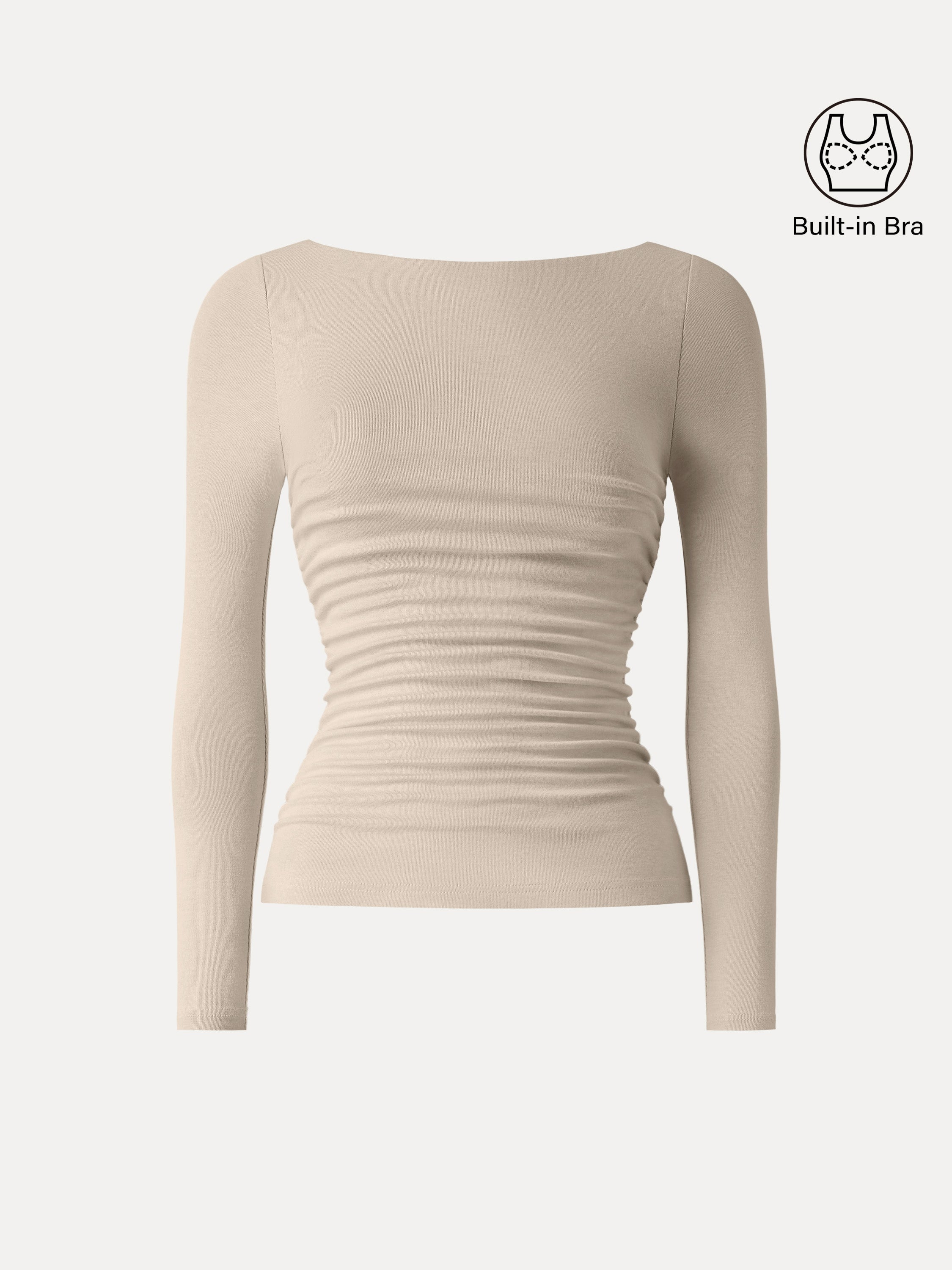 Light Warm Boatneck Ruched Brami Top
