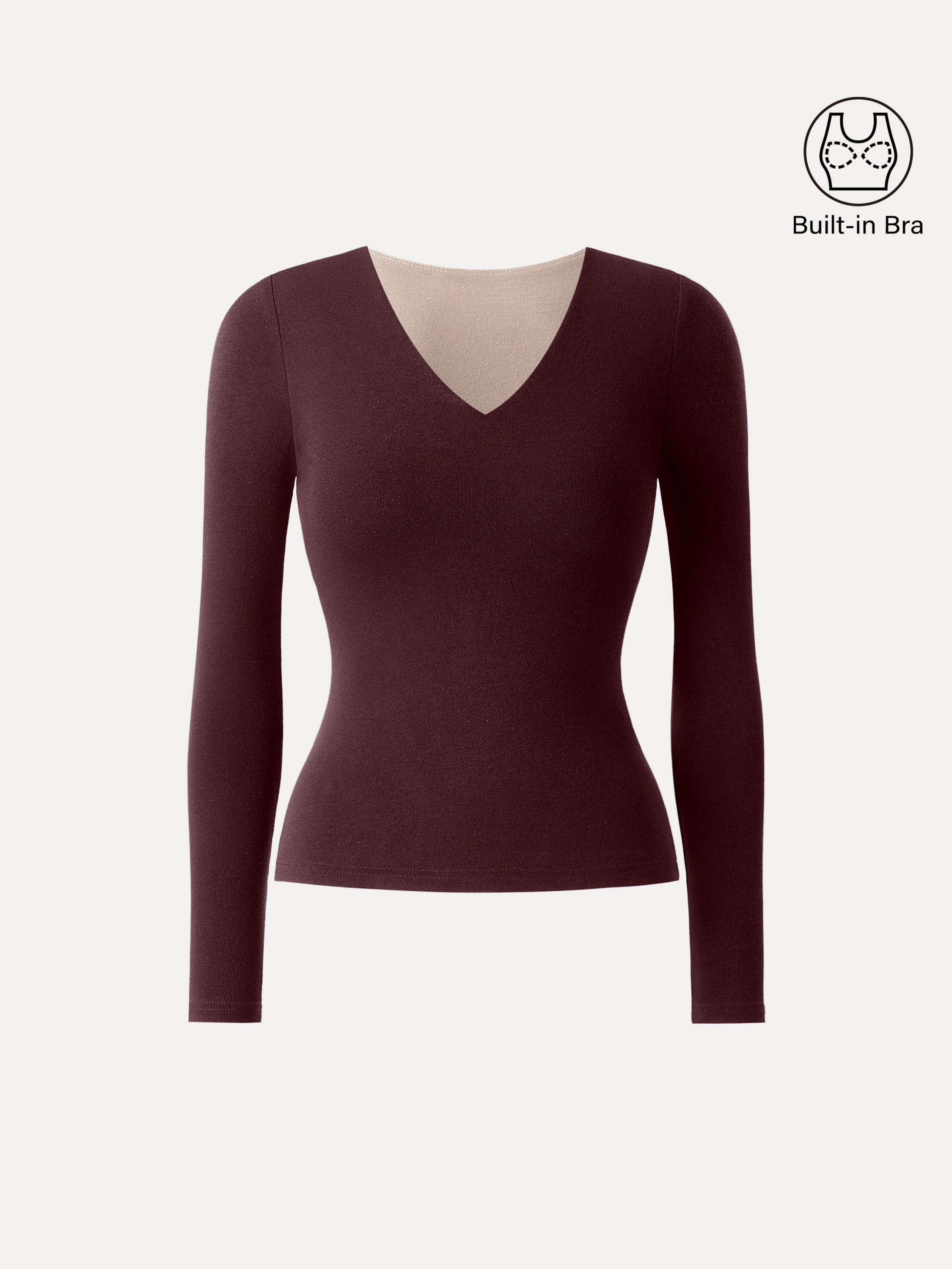 Stretch Cotton V-Neck Long Sleeve Brami Top