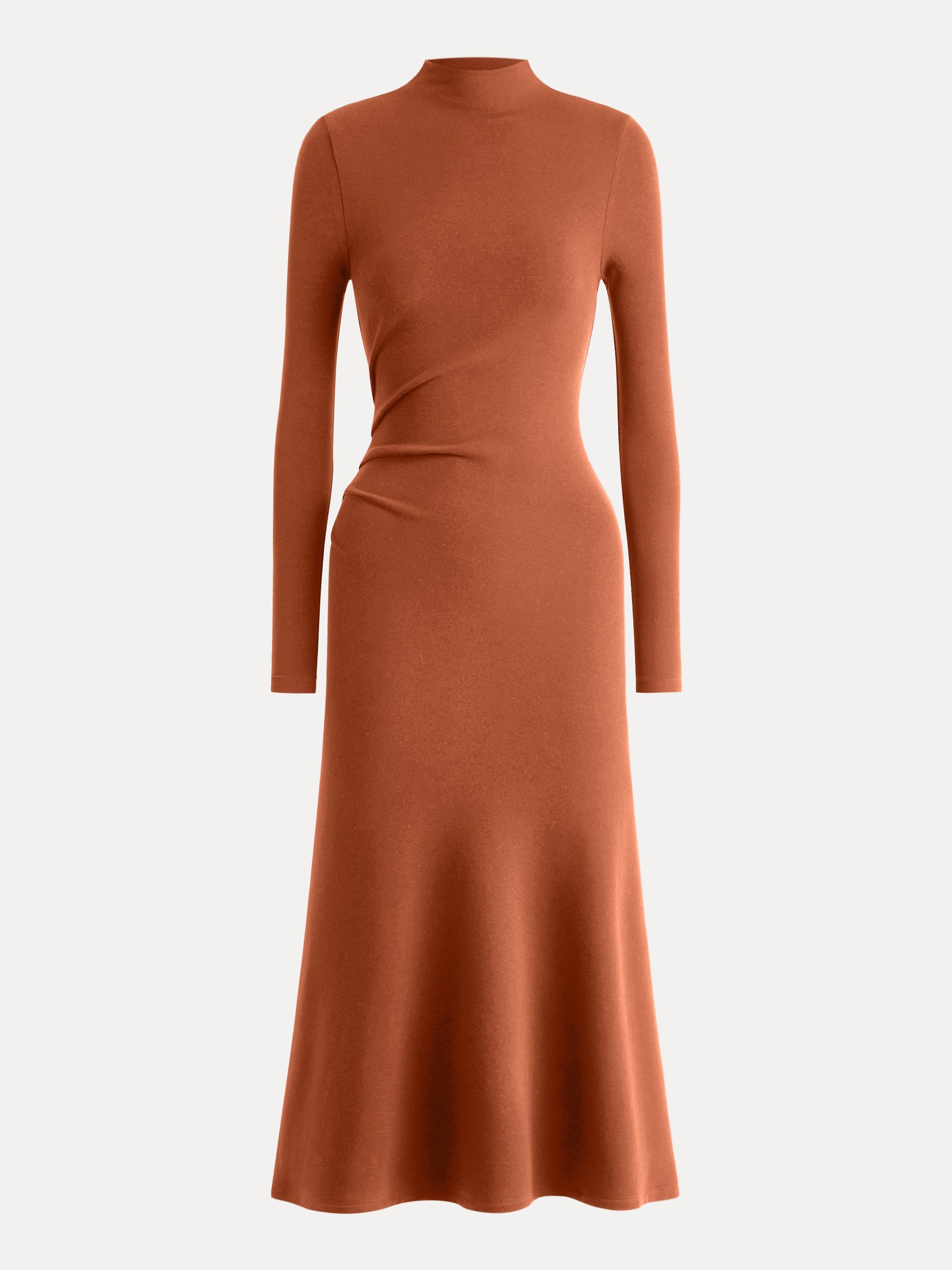 ProWarm Long Sleeves Mockneck Tucks Midi Dress
