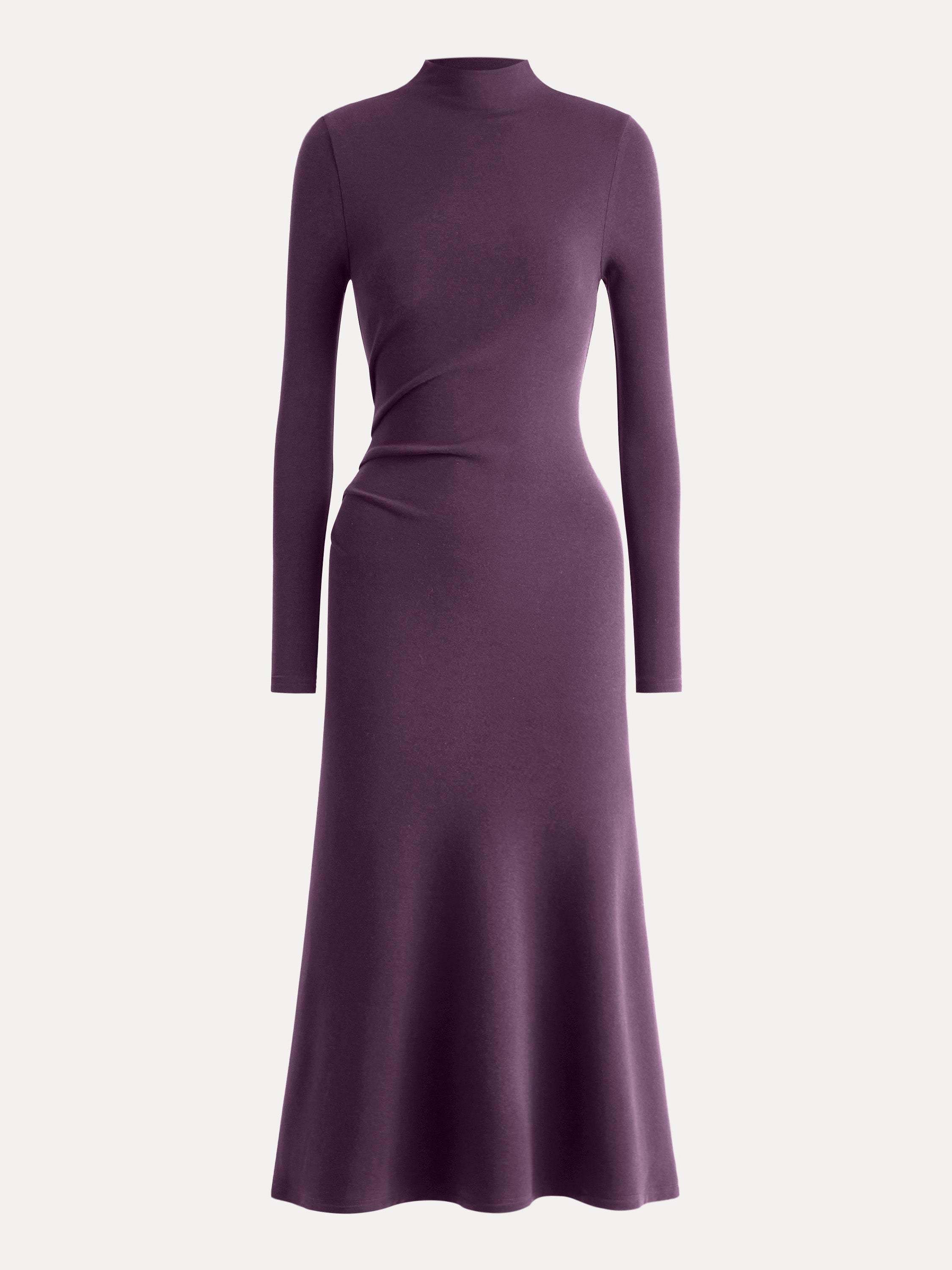 ProWarm Long Sleeves Mockneck Tucks Midi Dress