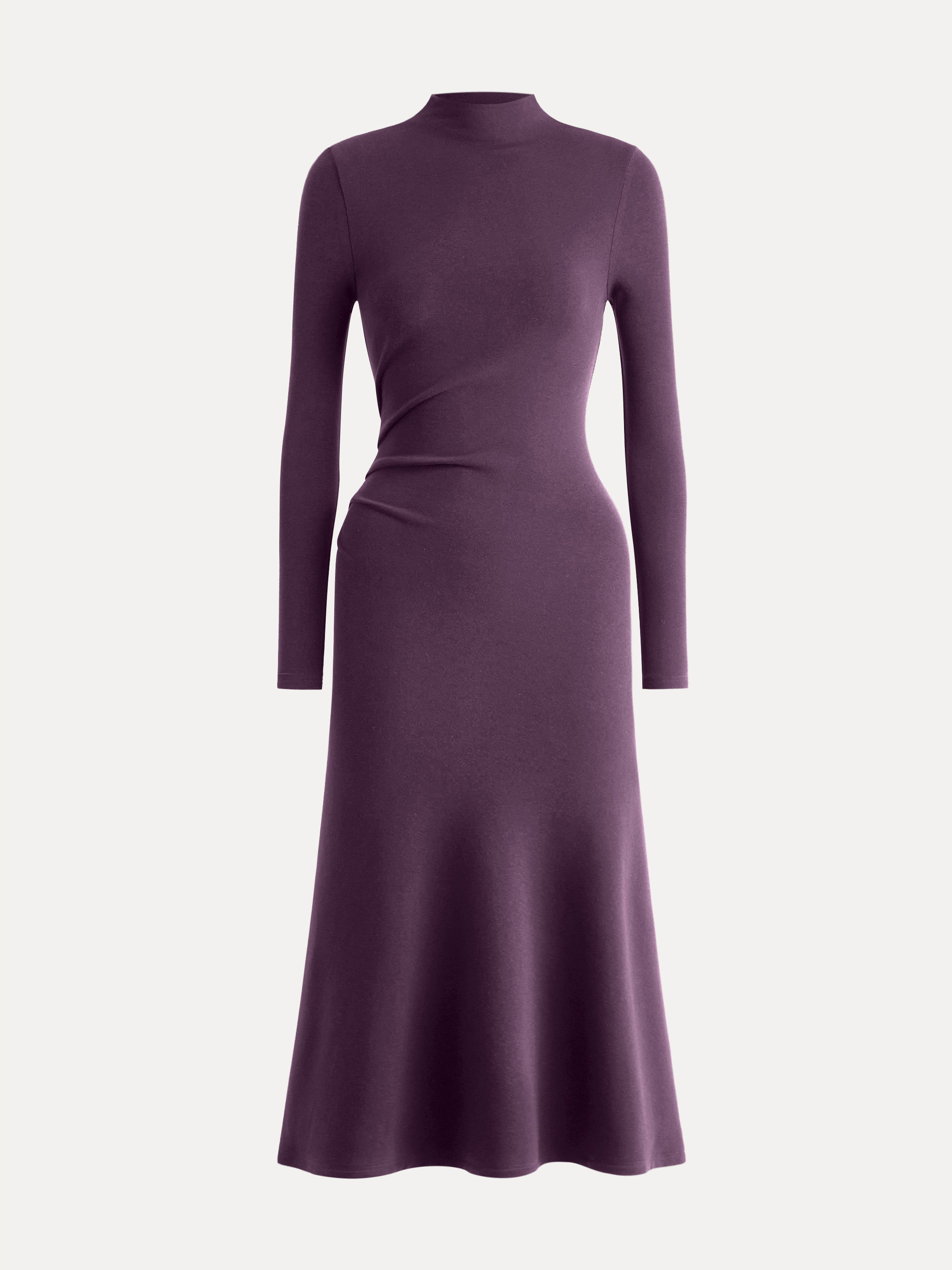 ProWarm Long Sleeves Mockneck Tucks Midi Dress