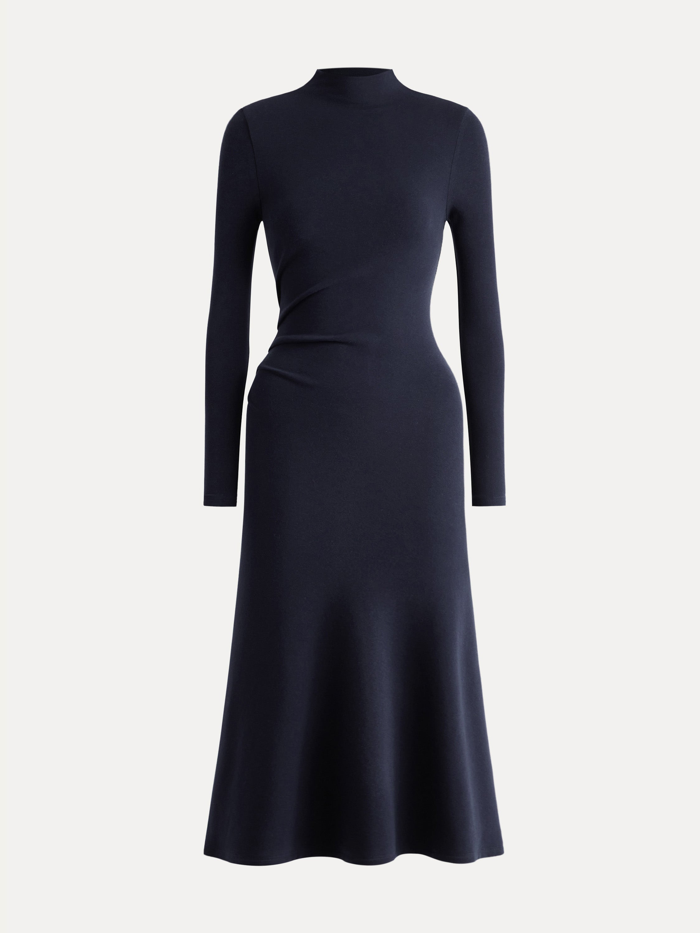 ProWarm Long Sleeves Mockneck Tucks Midi Dress