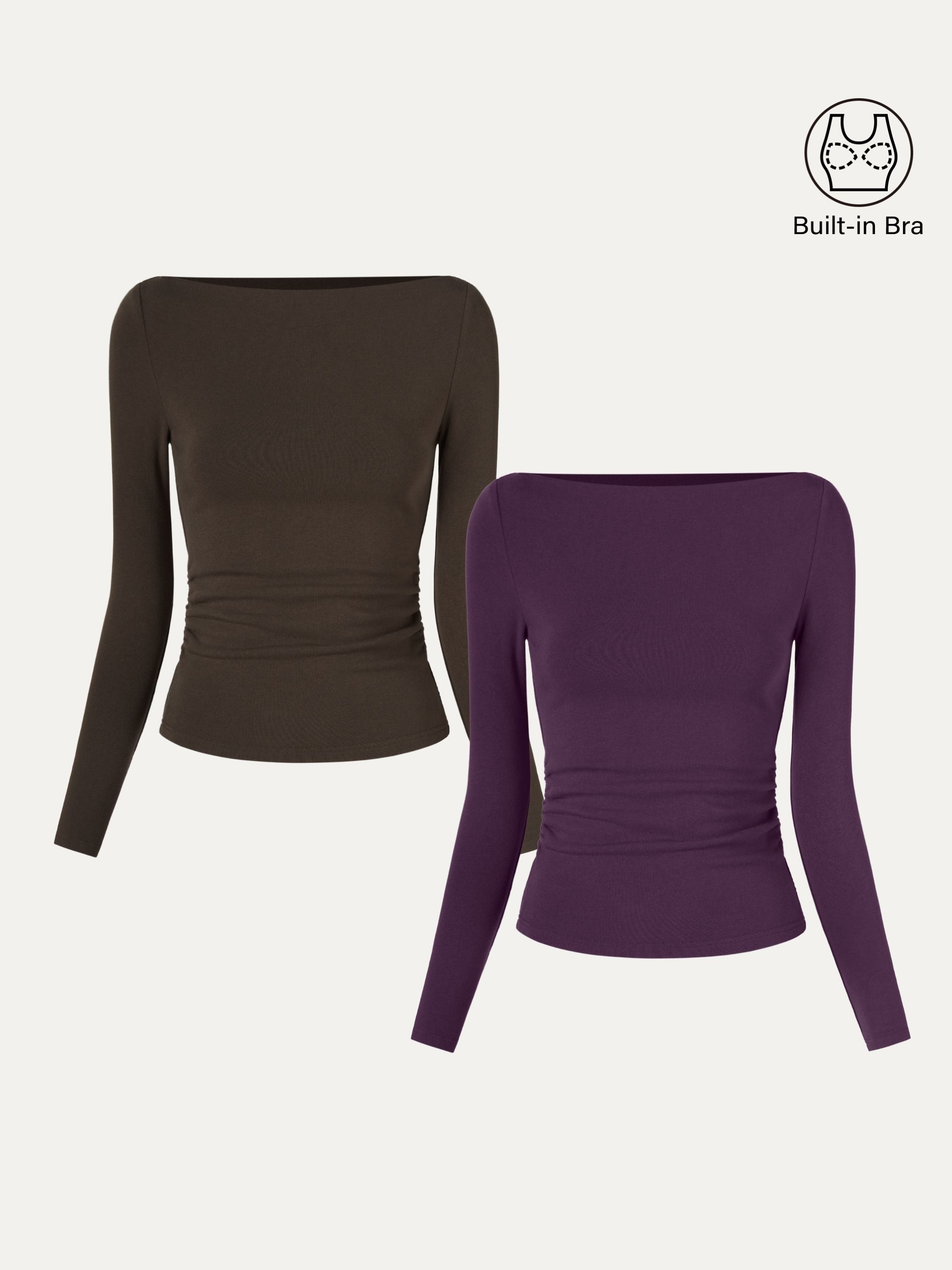 2Pcs Set Modern Side Ruched Boatneck Brami Top