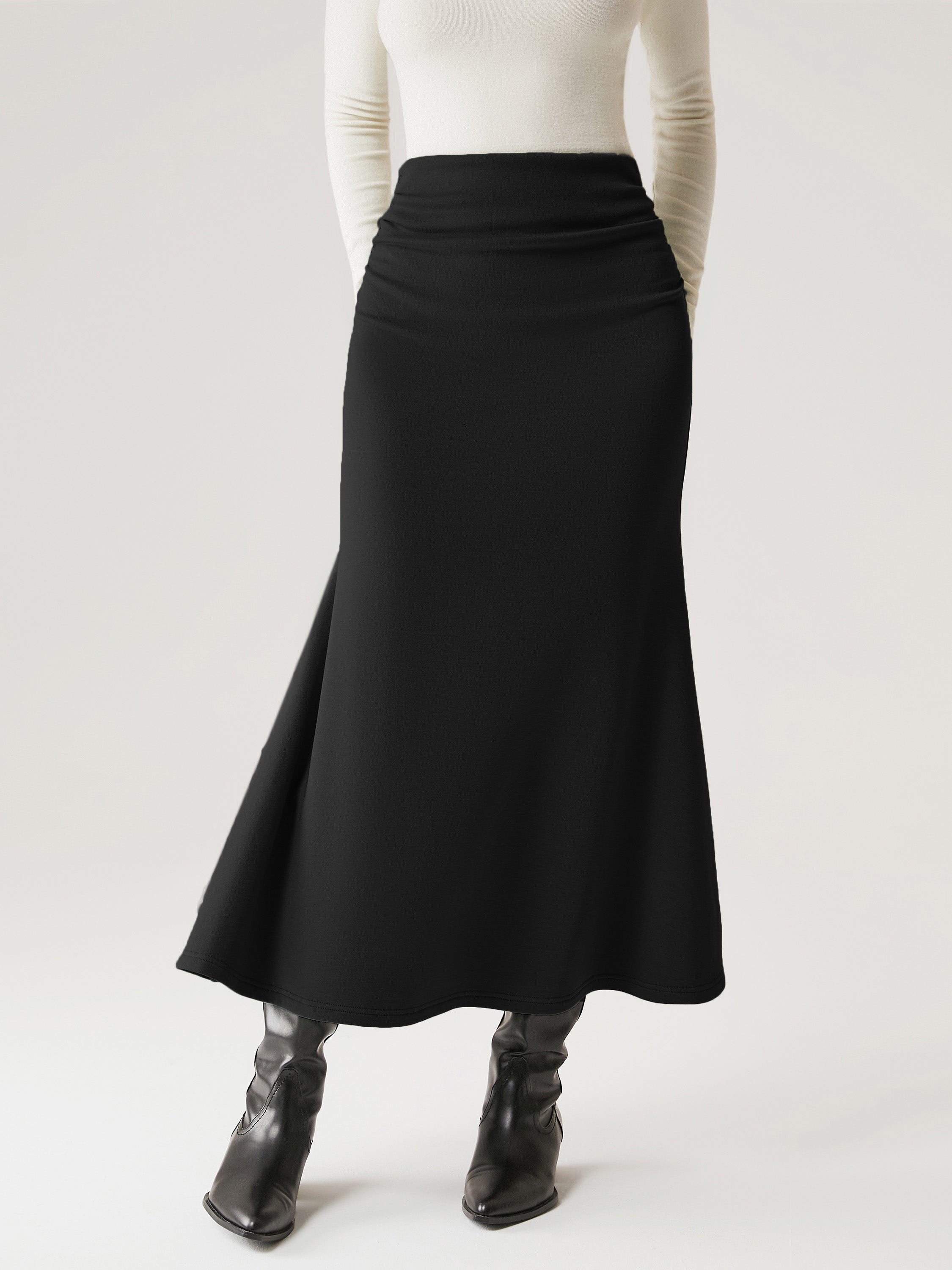 Ruched Side Mermaid Maxi Skirt - Brushed Interior
