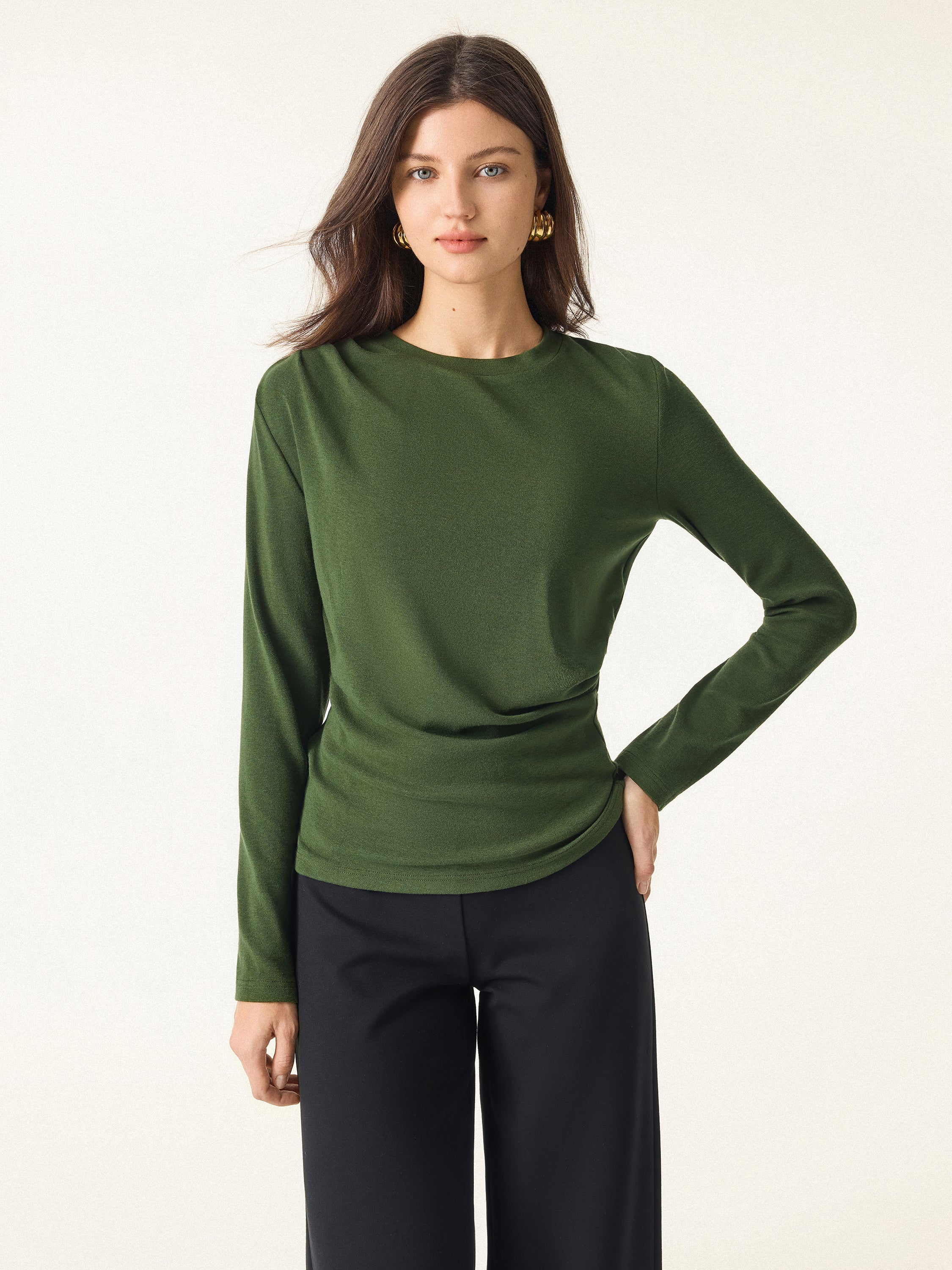 Light Warm Crewneck Tucked Top