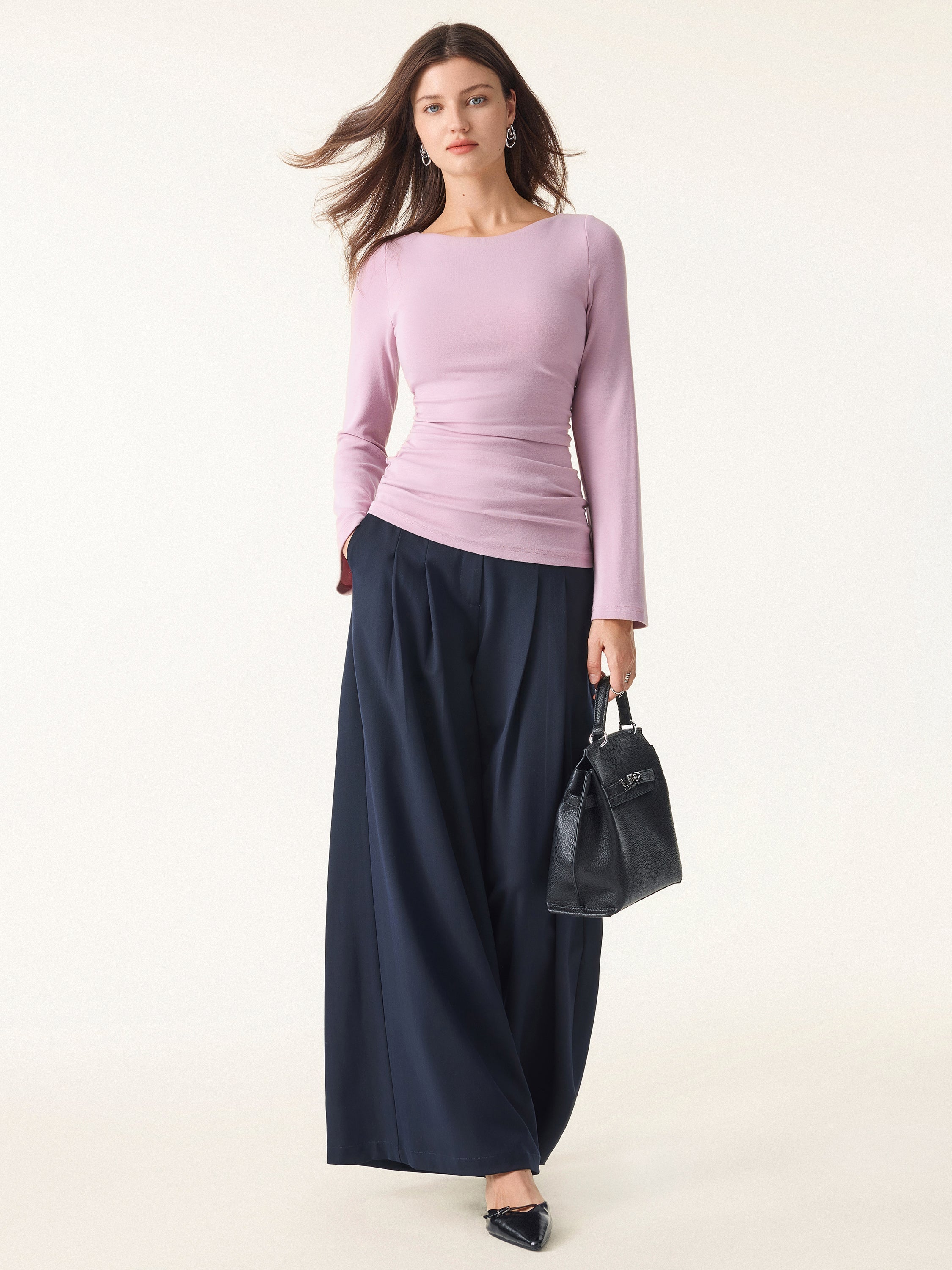 Boatneck Bell Sleeves Ruched Brami Top