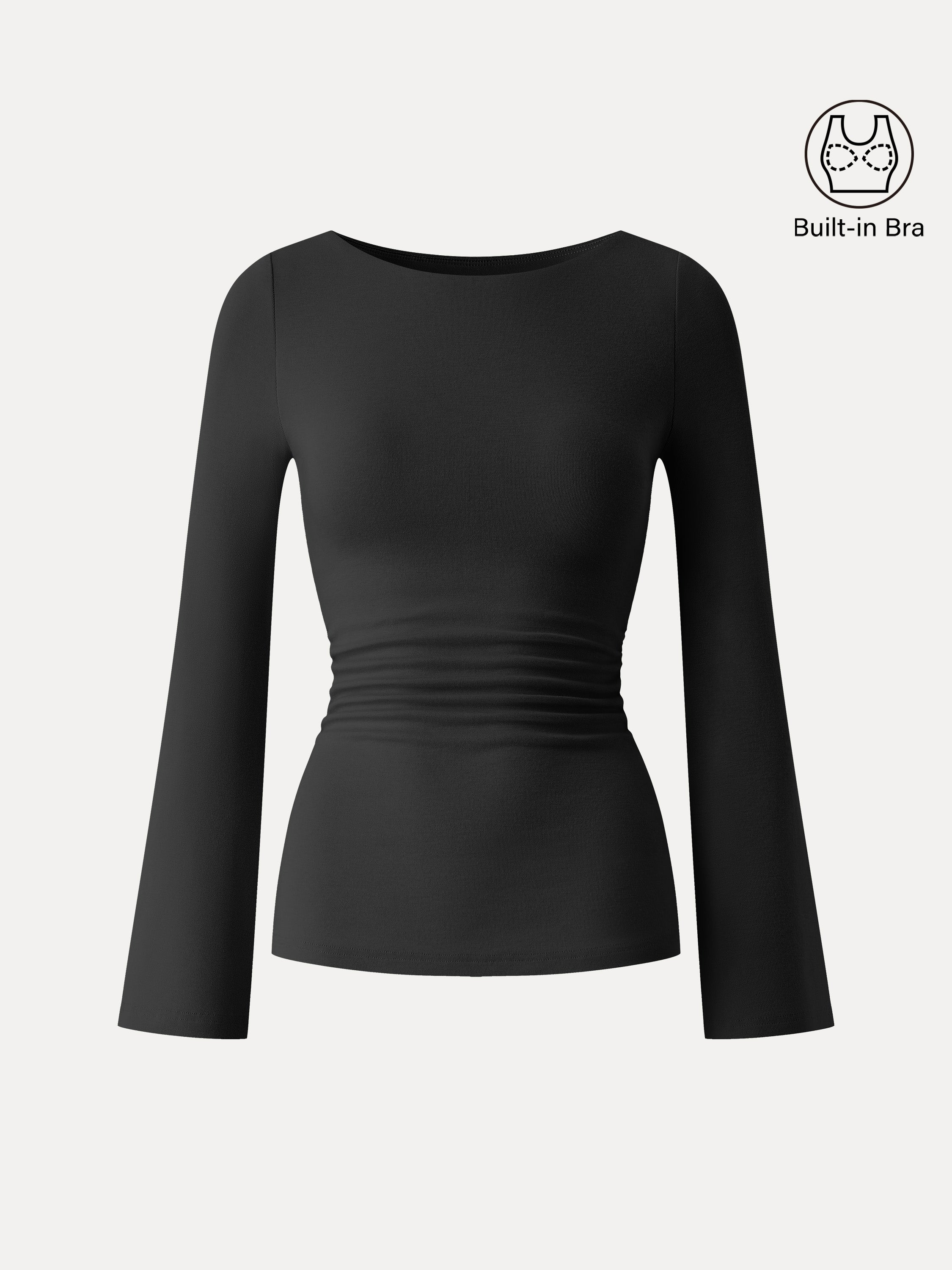 Boatneck Bell Sleeve Ruched Brami Top