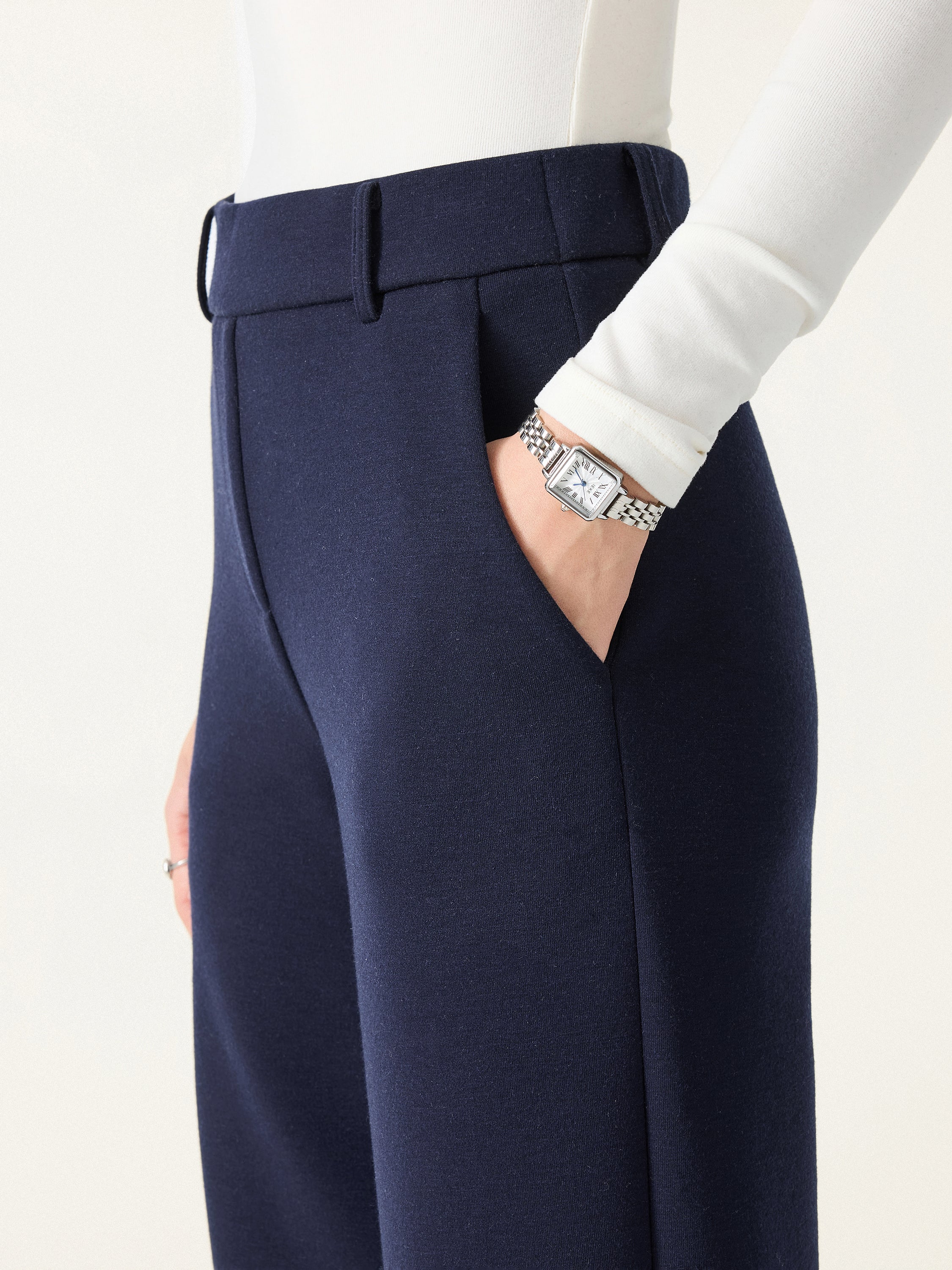 Stretchy Mid Rise Straight Leg Pull-on Pants with Pockets