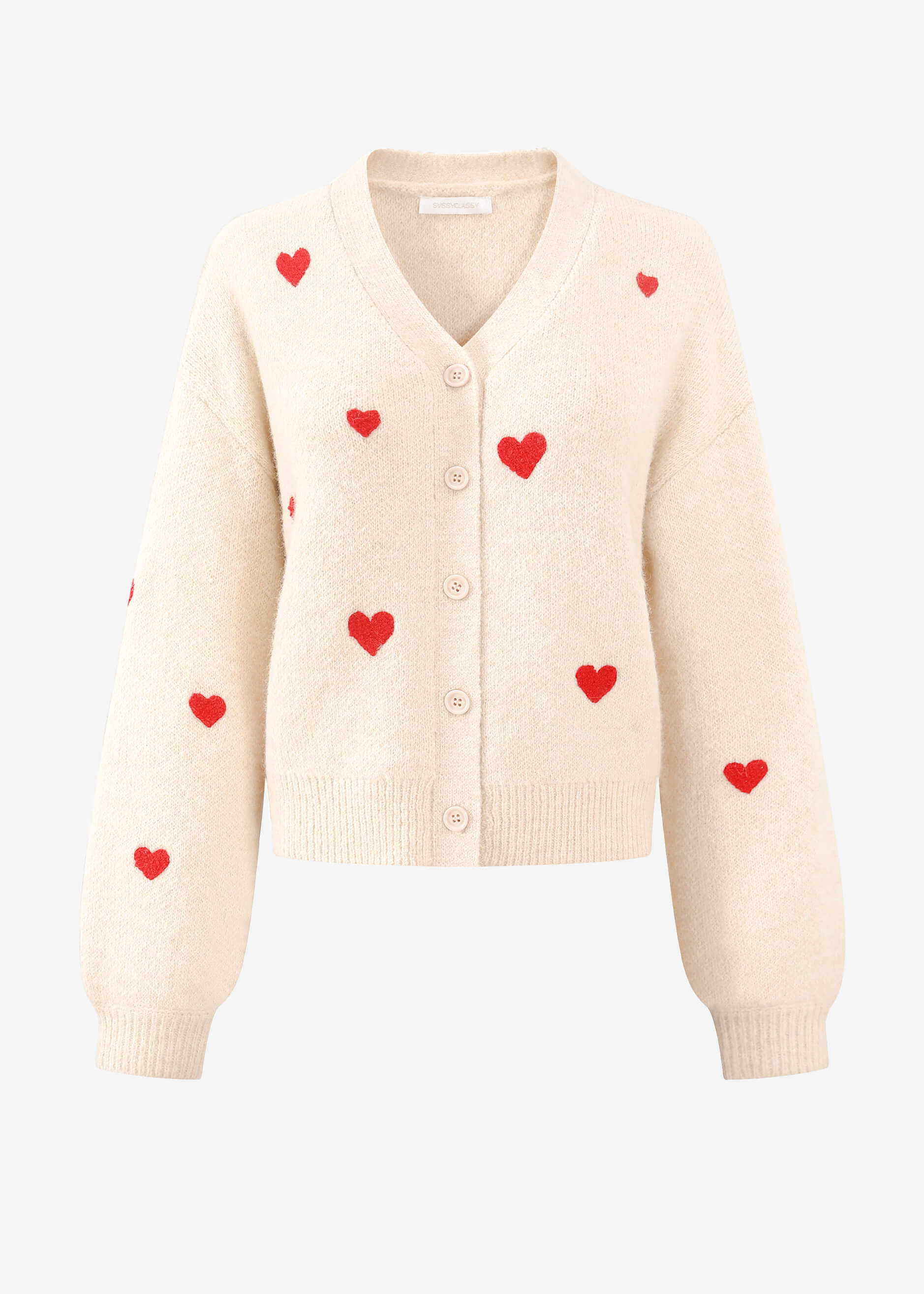 Cardigan mit roten Herzen - offwhite