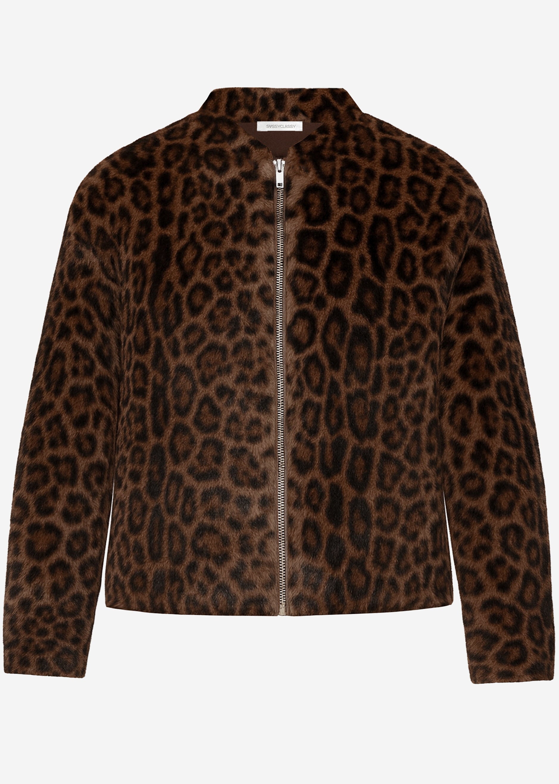 Bomberjacke aus Fellimitat mit Leo-Muster - braun
