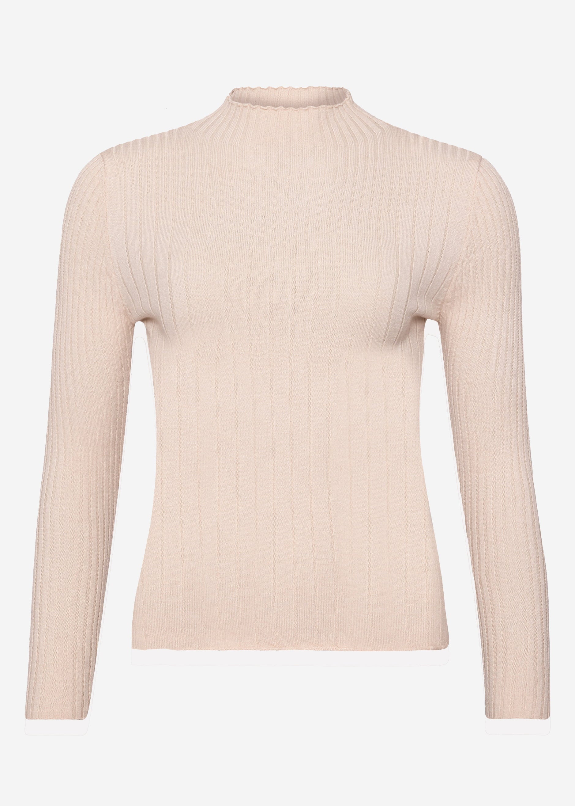 Rippstrickoberteil mit Stehkragen - beige