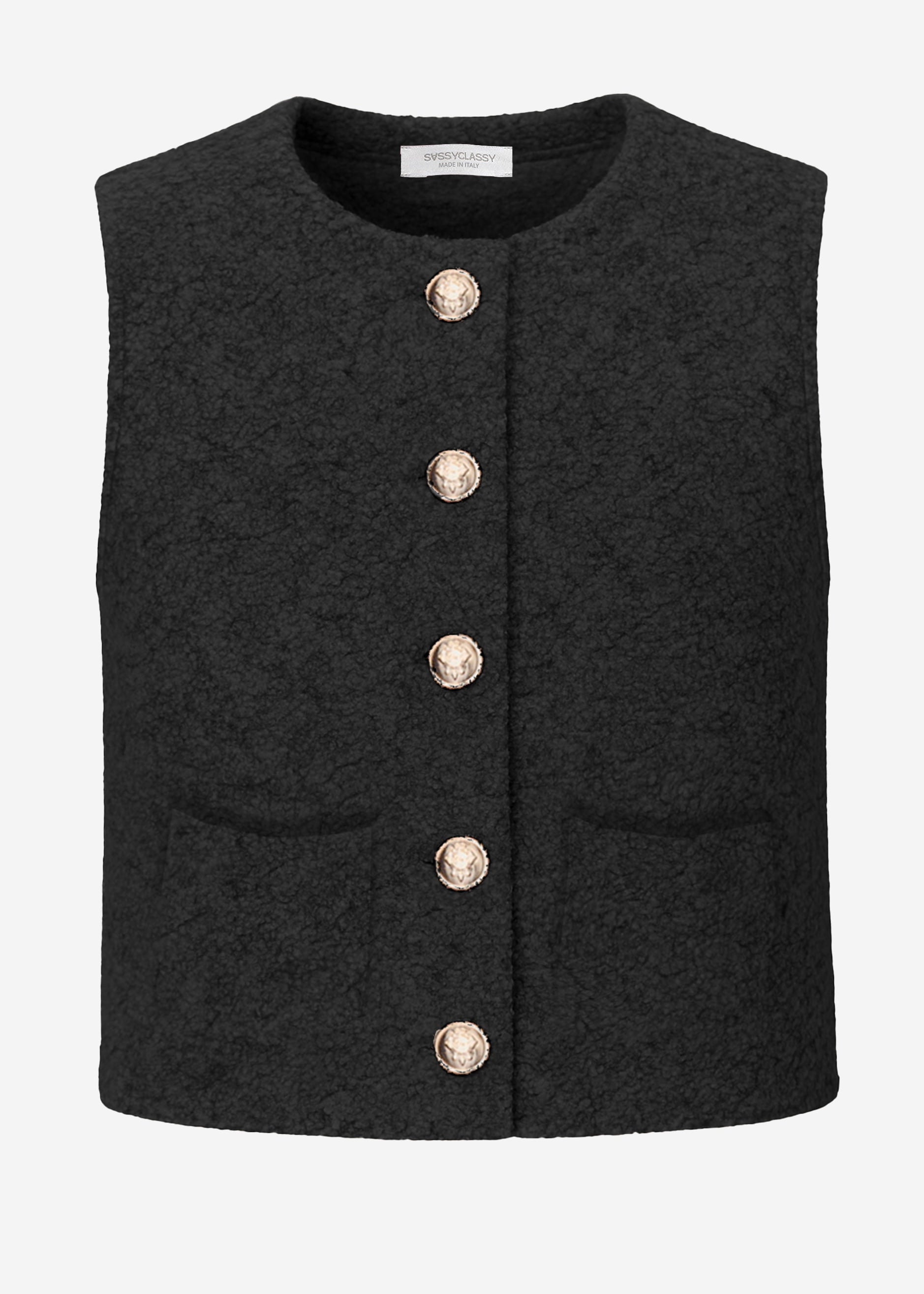 Bouclé-Weste mit Taschen - schwarz