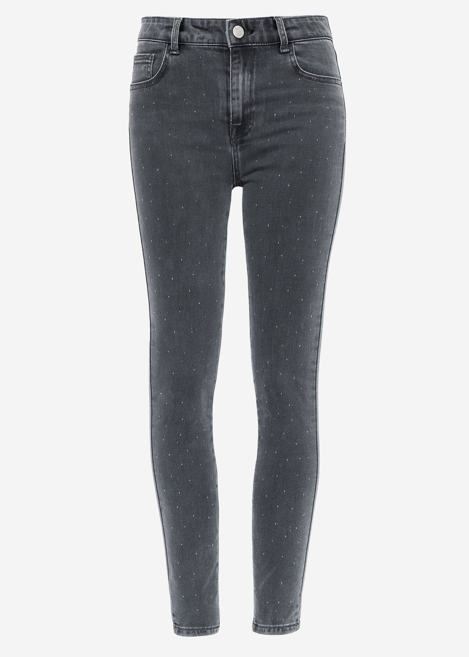 Highwaist Skinny Jeans mit Strasssteinen - dunkelgrau