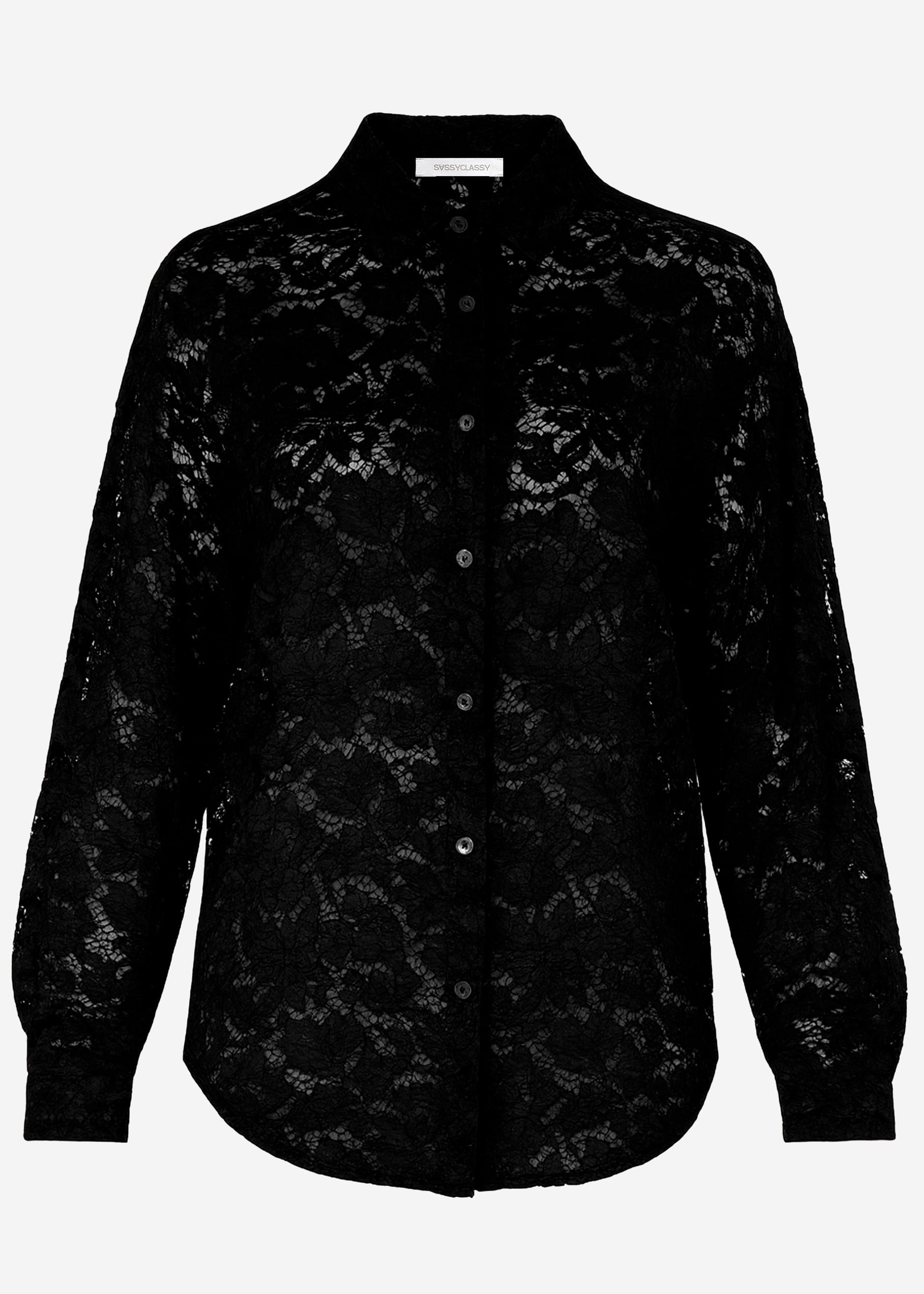 Bluse aus transparenter Spitze - schwarz