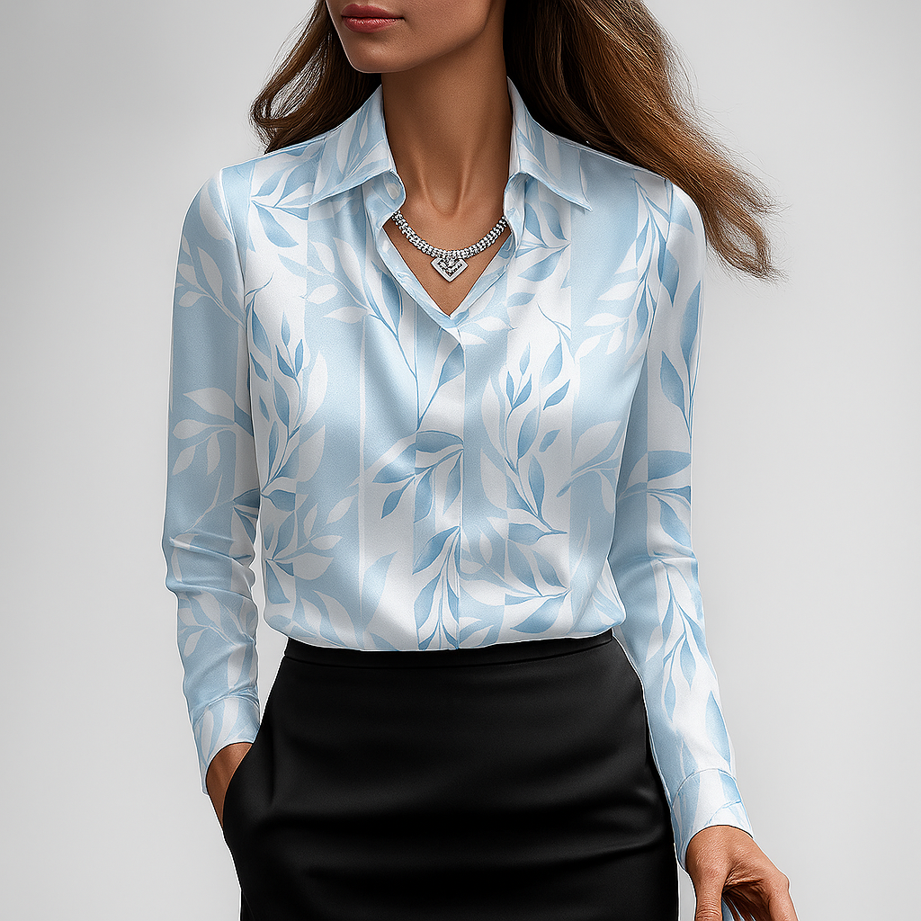 Glänzende Bluse mit gerafftem Kragen