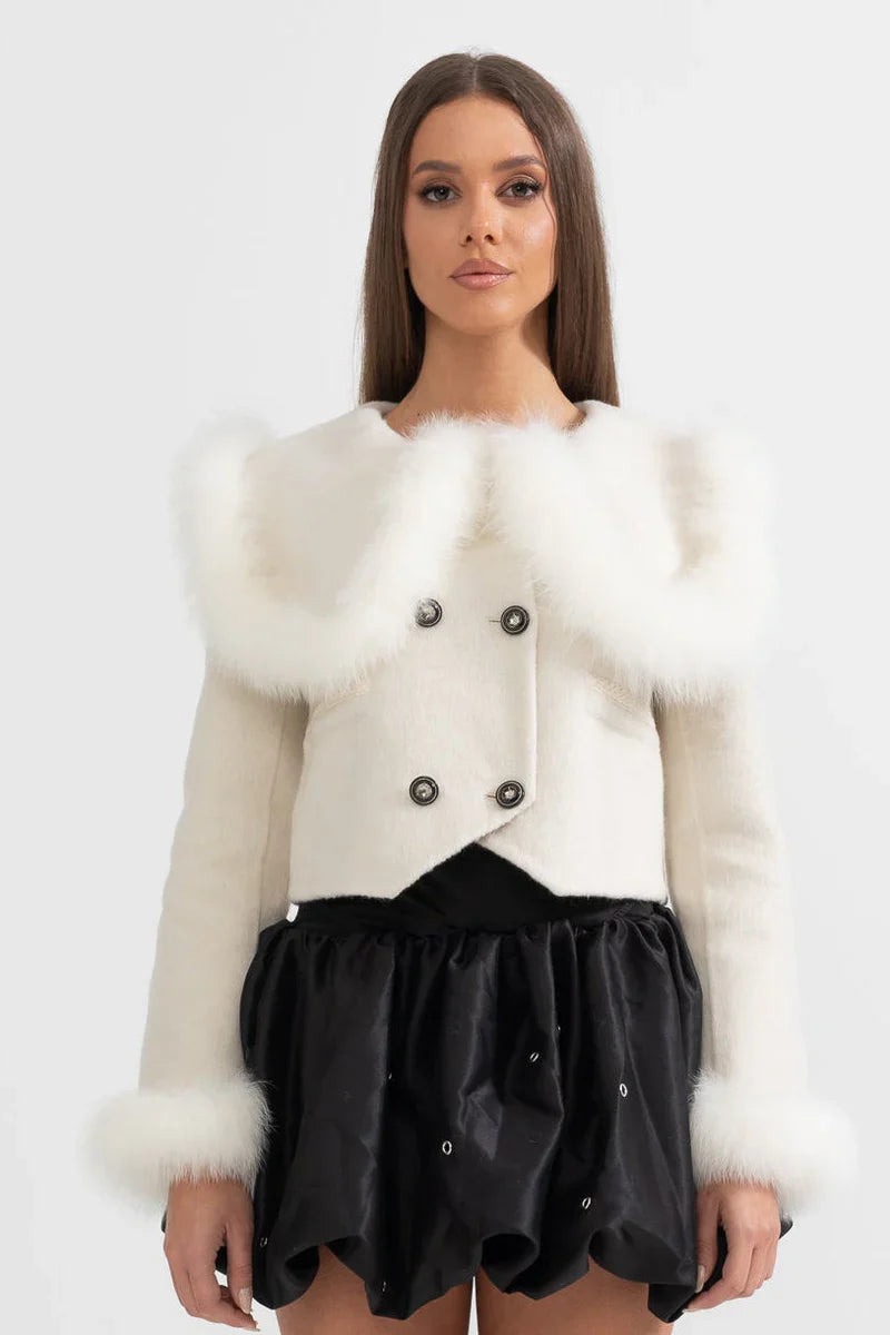 Hallie | Veste croisée à bordure en fausse fourrure