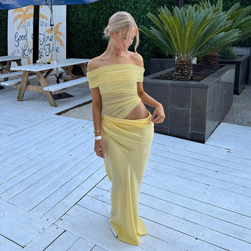 Maisy | Schulterfreies Maxikleid aus Mesh
