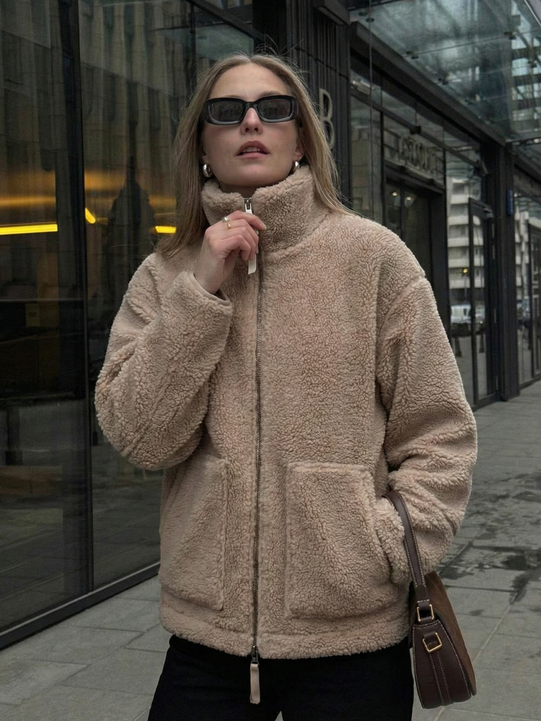 Maddy | Veste imperméable zippée en polaire Teddy à col montant