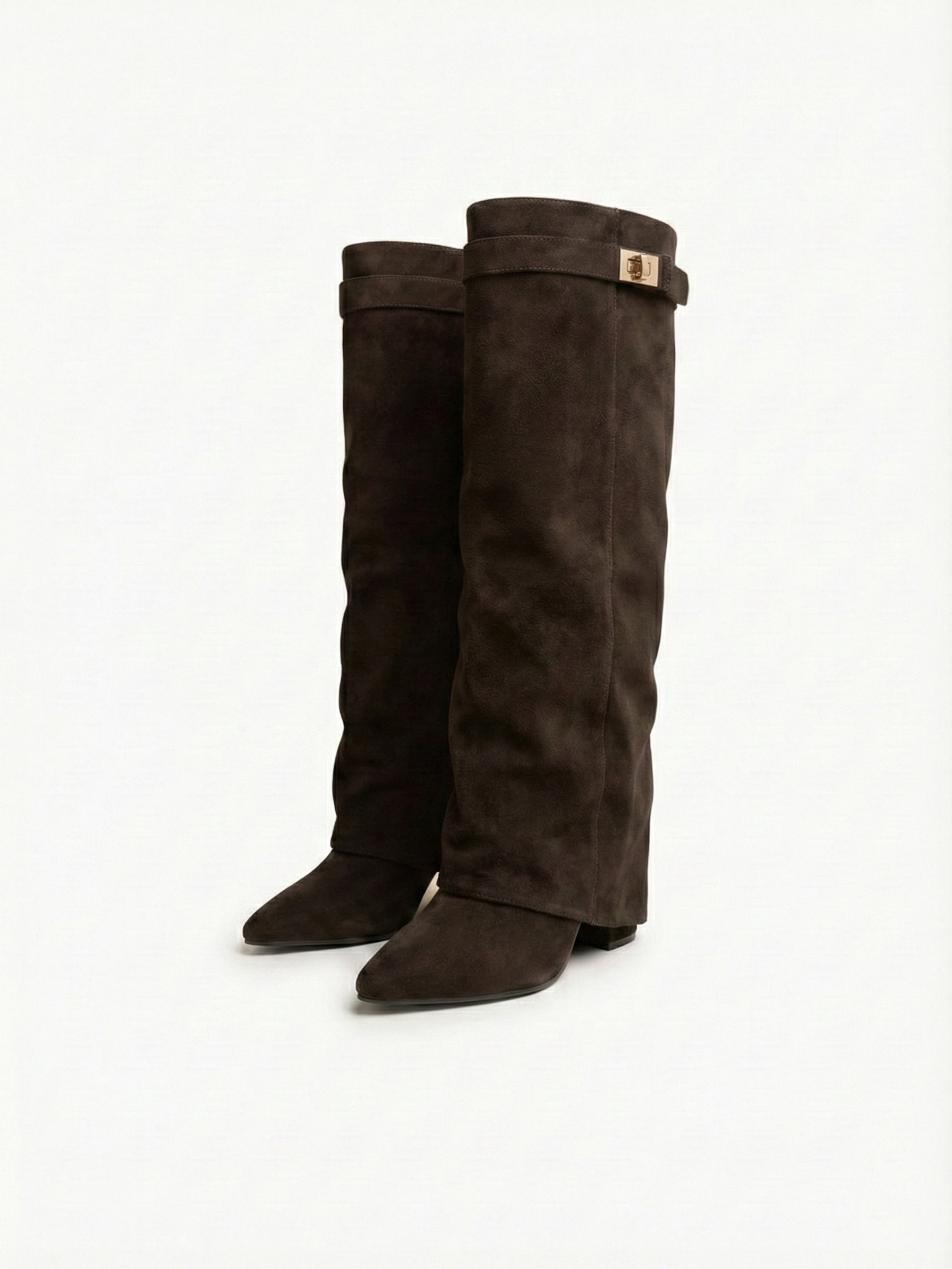 Bottes hautes en daim pour femmes, tige droite fine et bout pointu