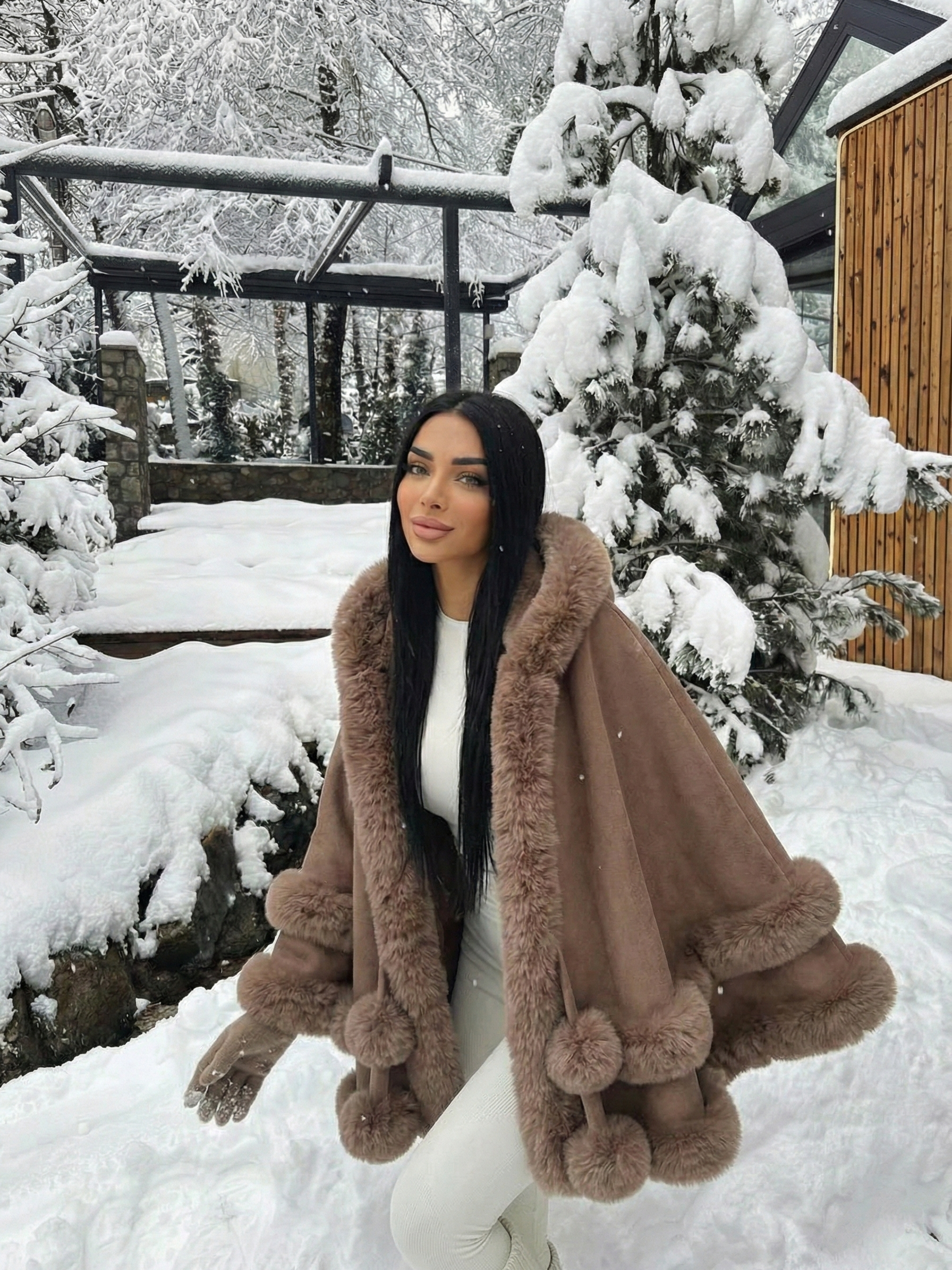 Norway | Winter cape trimmed with faux fur