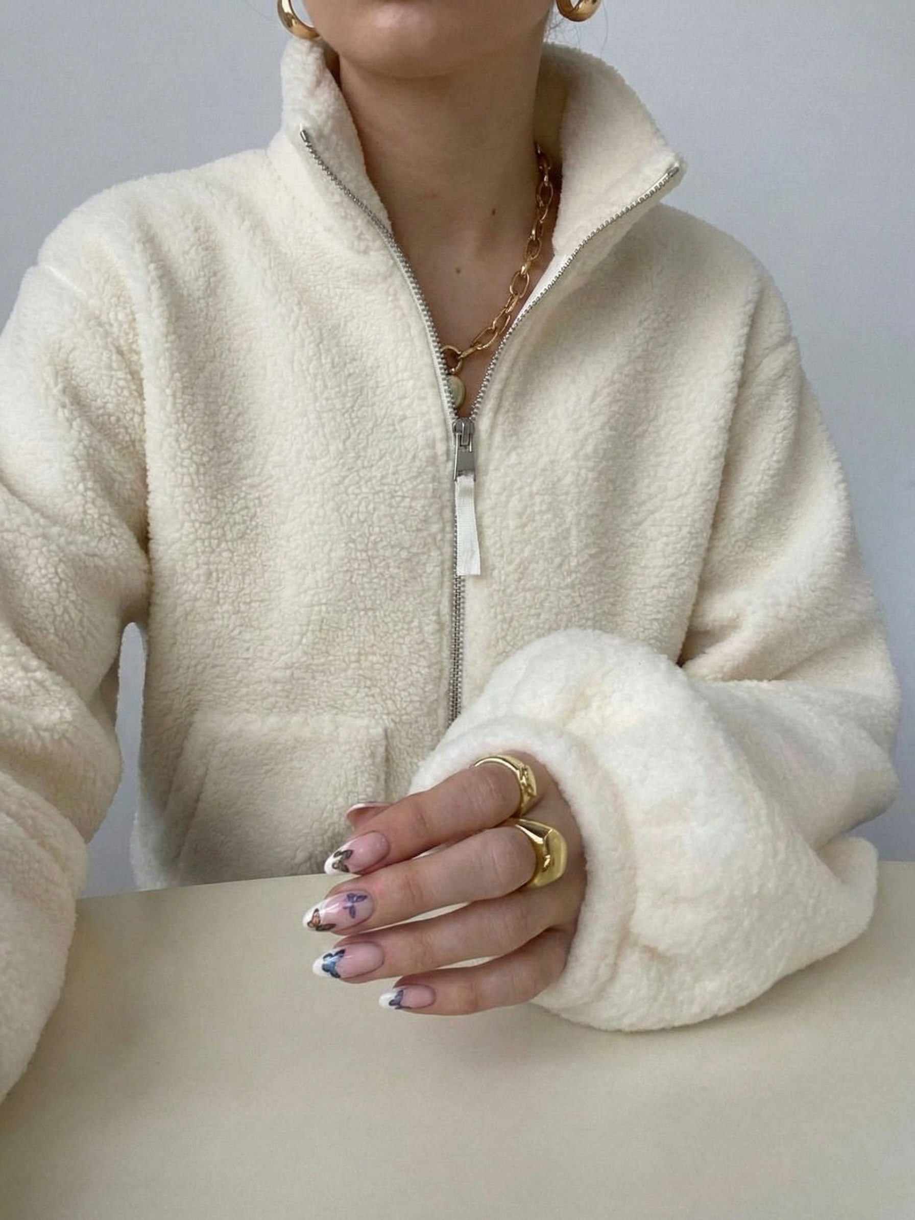 Maddy | Veste imperméable zippée en polaire Teddy à col montant