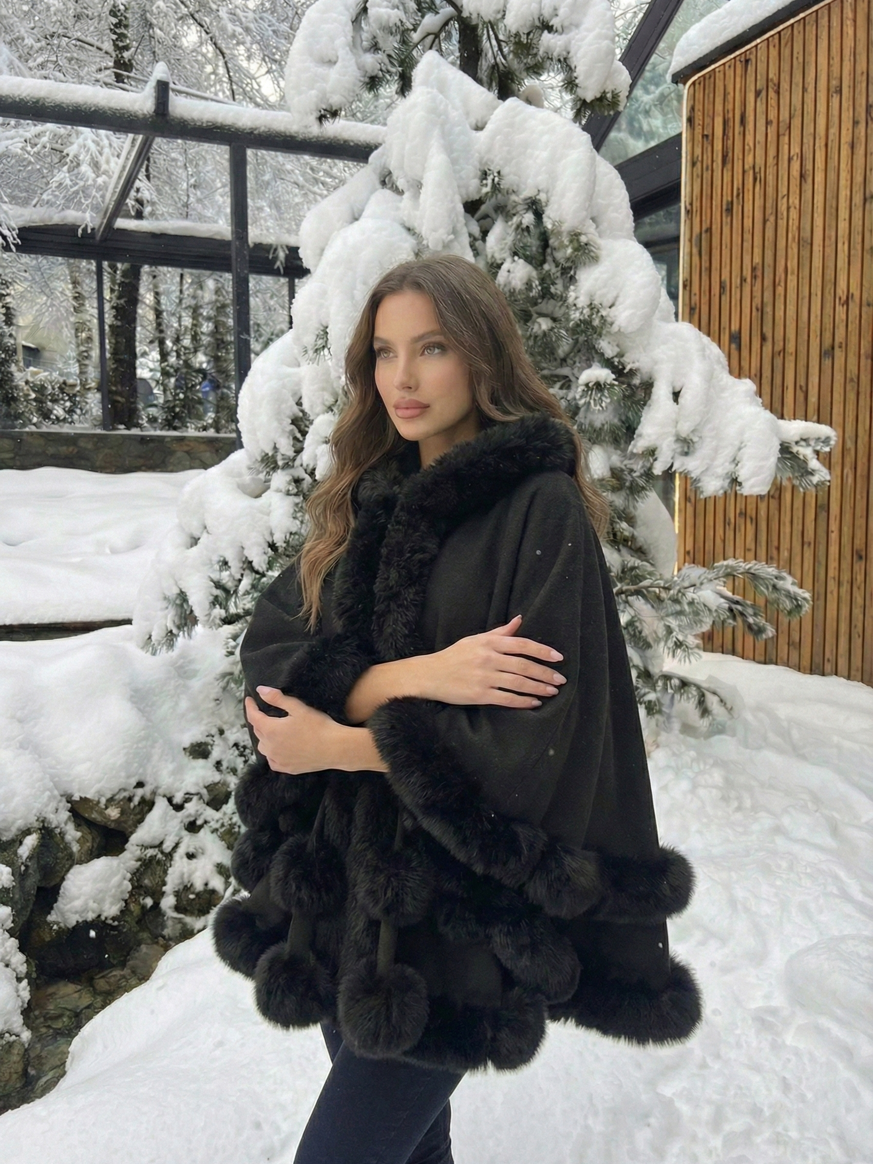 Norway | Winter cape trimmed with faux fur
