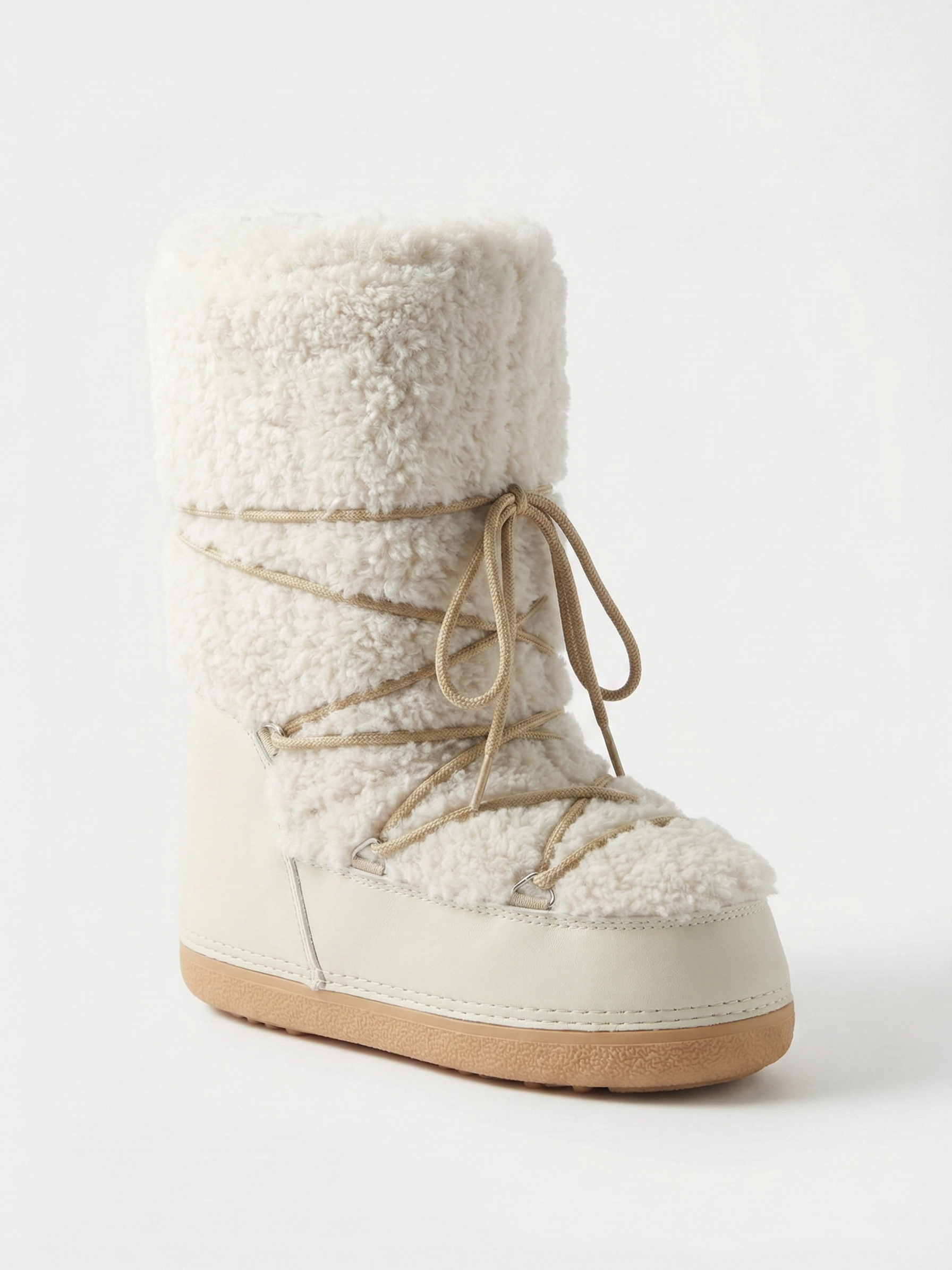 Bottes hautes confortables à lacets couleur crème pour femmes