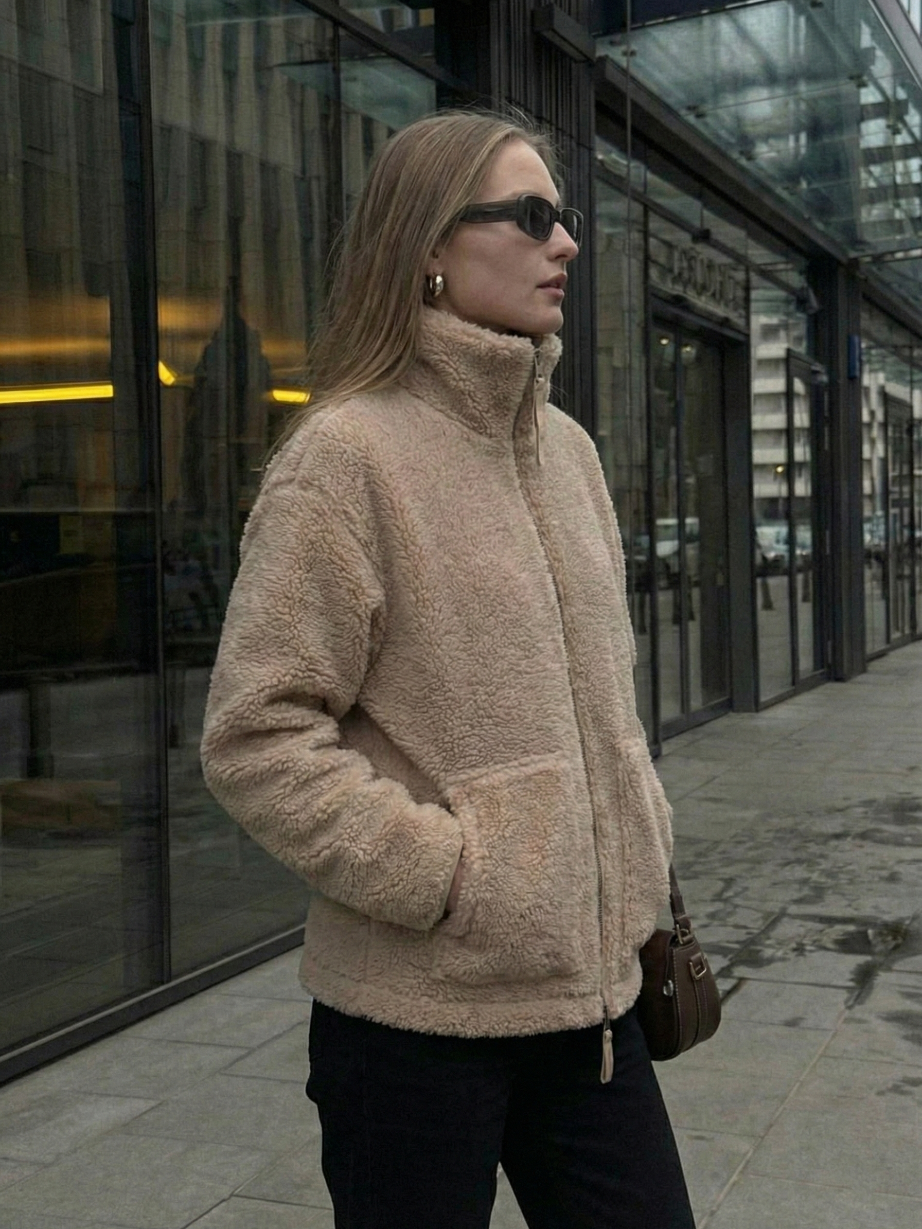 Maddy | Veste imperméable zippée en polaire Teddy à col montant