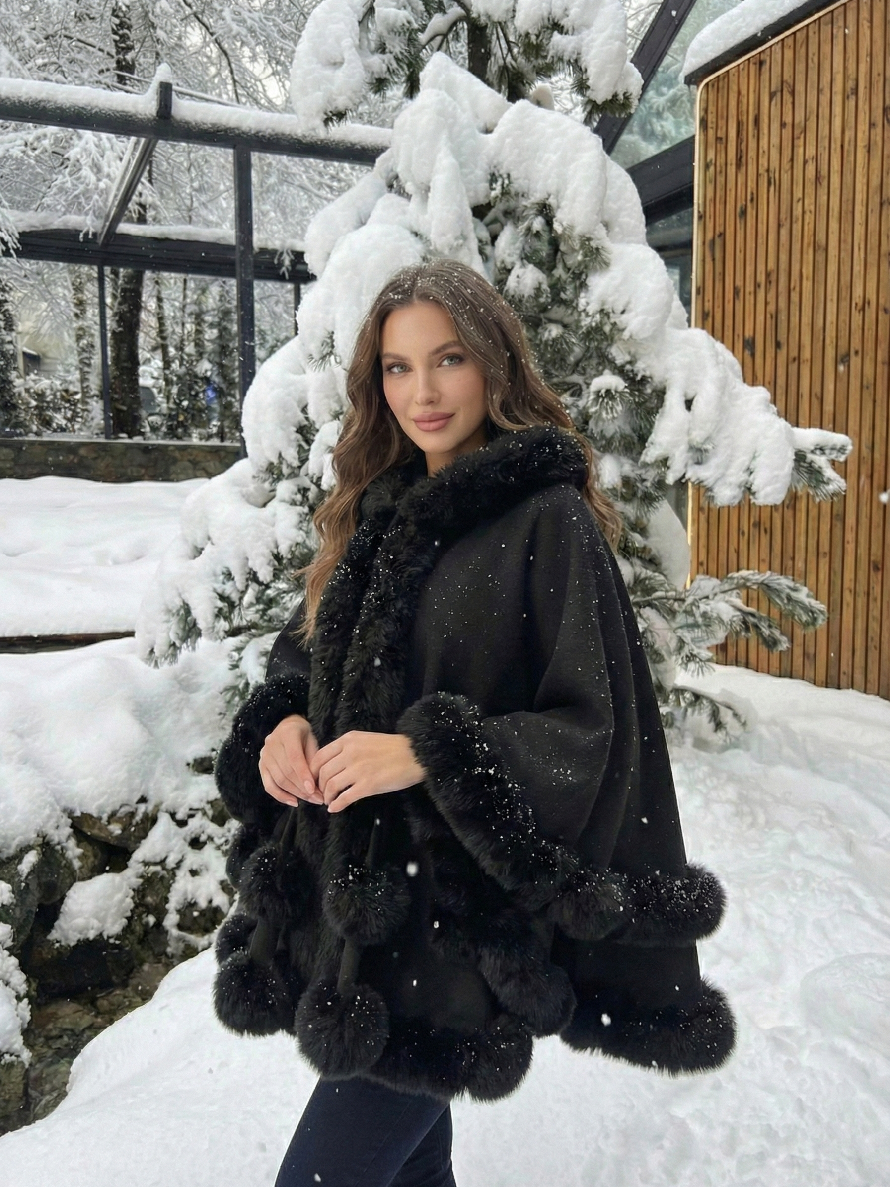 Norway | Winter cape trimmed with faux fur