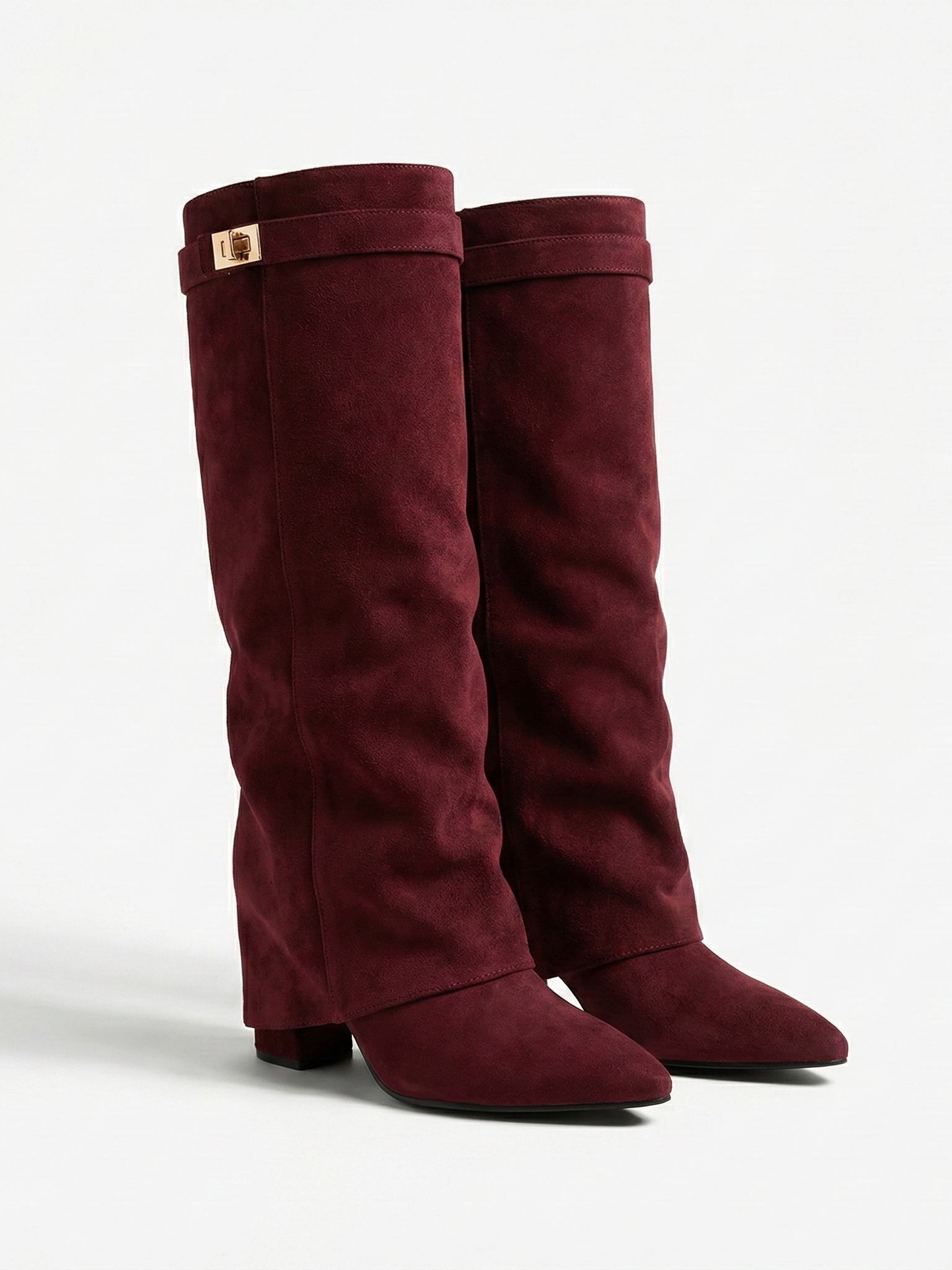Bottes hautes en daim pour femmes, tige droite fine et bout pointu