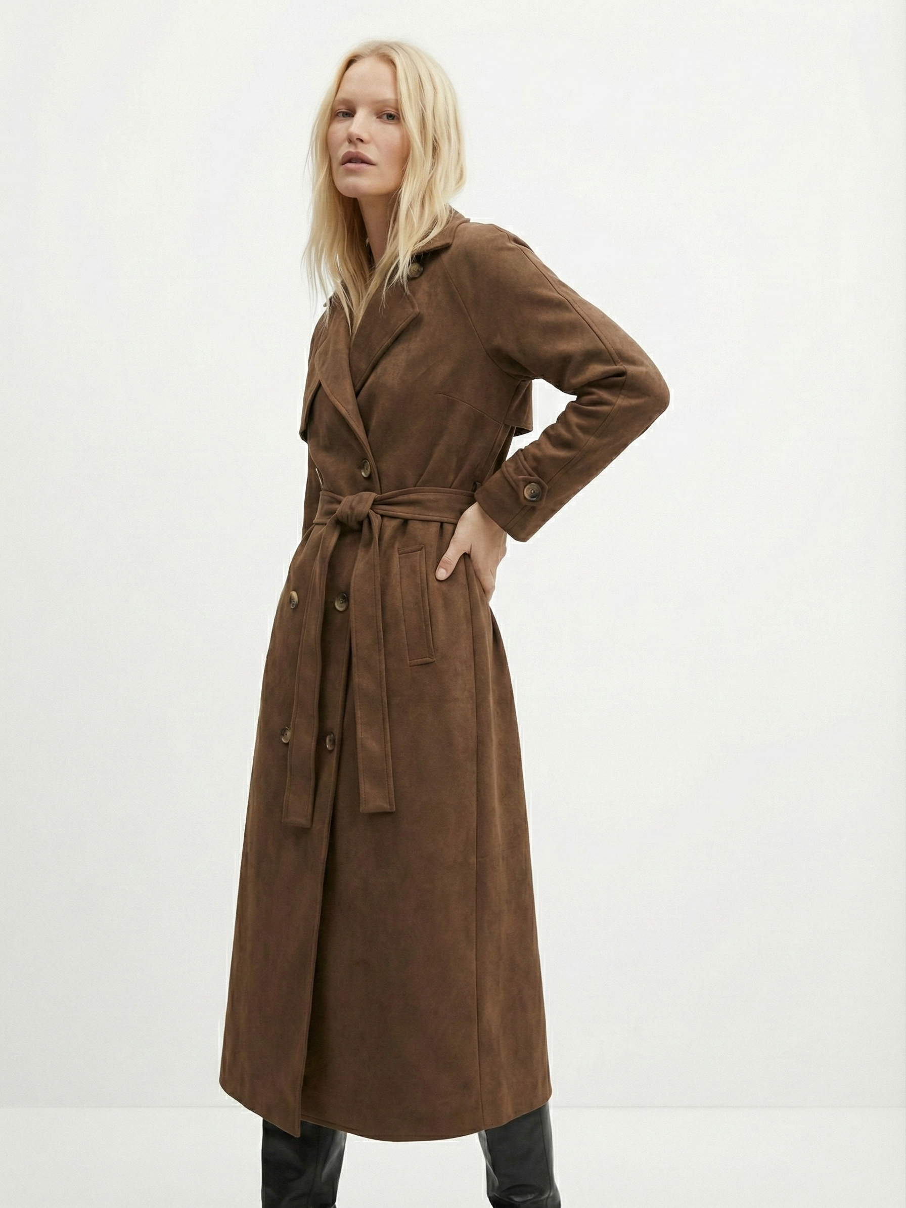 Molly | Long trench-coat en daim ceinturé
