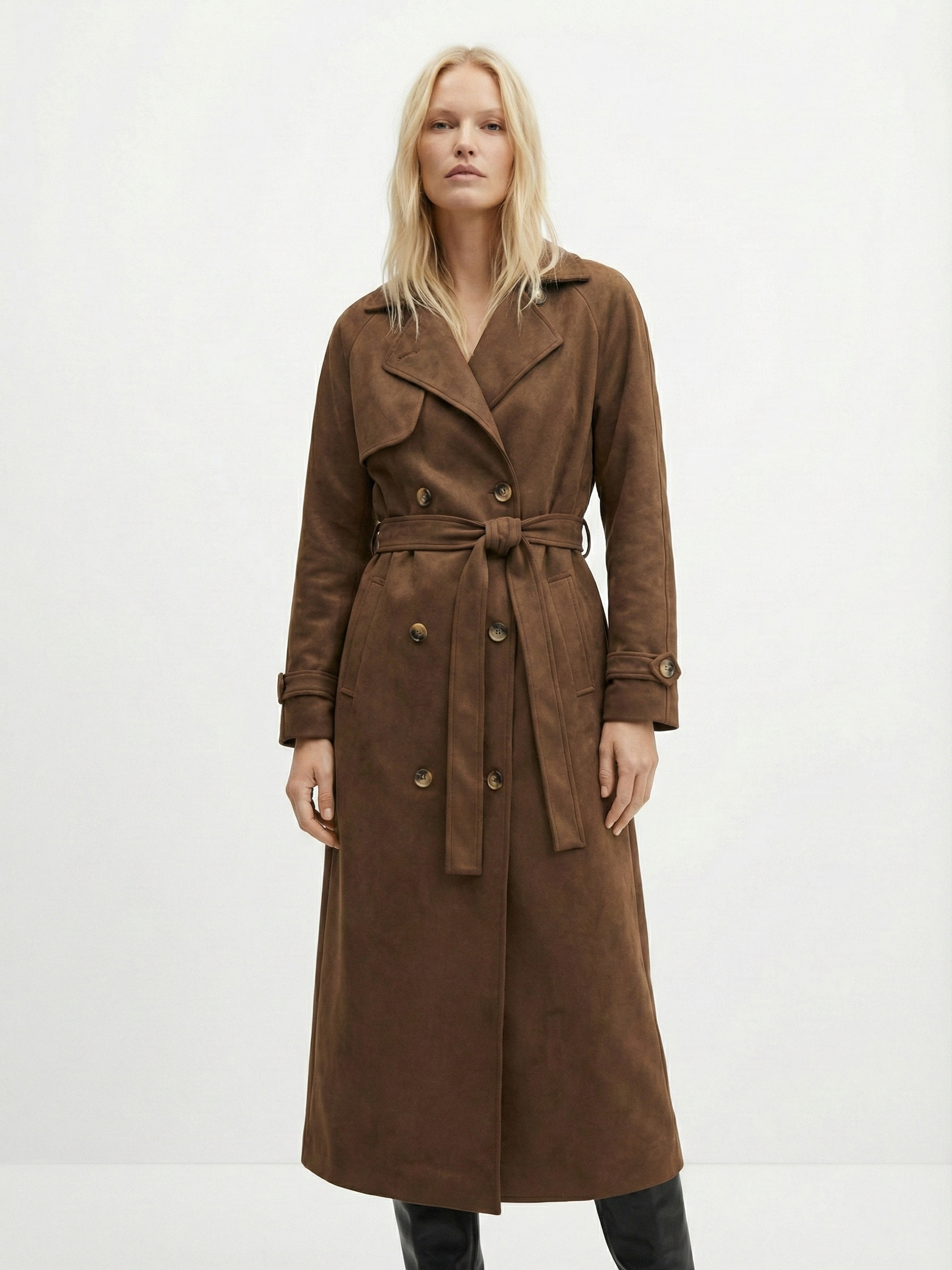 Molly | Long trench-coat en daim ceinturé