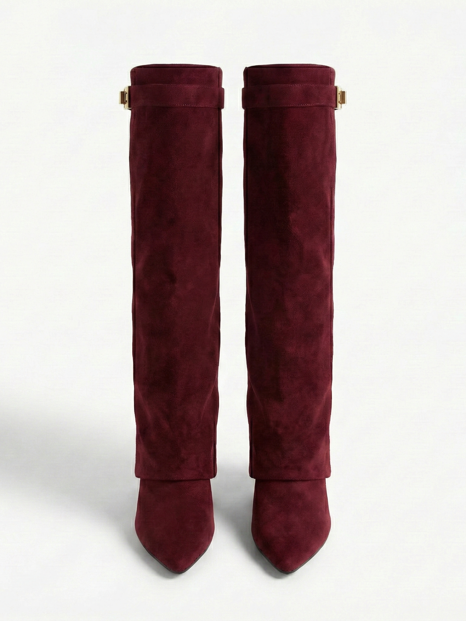 Bottes hautes en daim pour femmes, tige droite fine et bout pointu