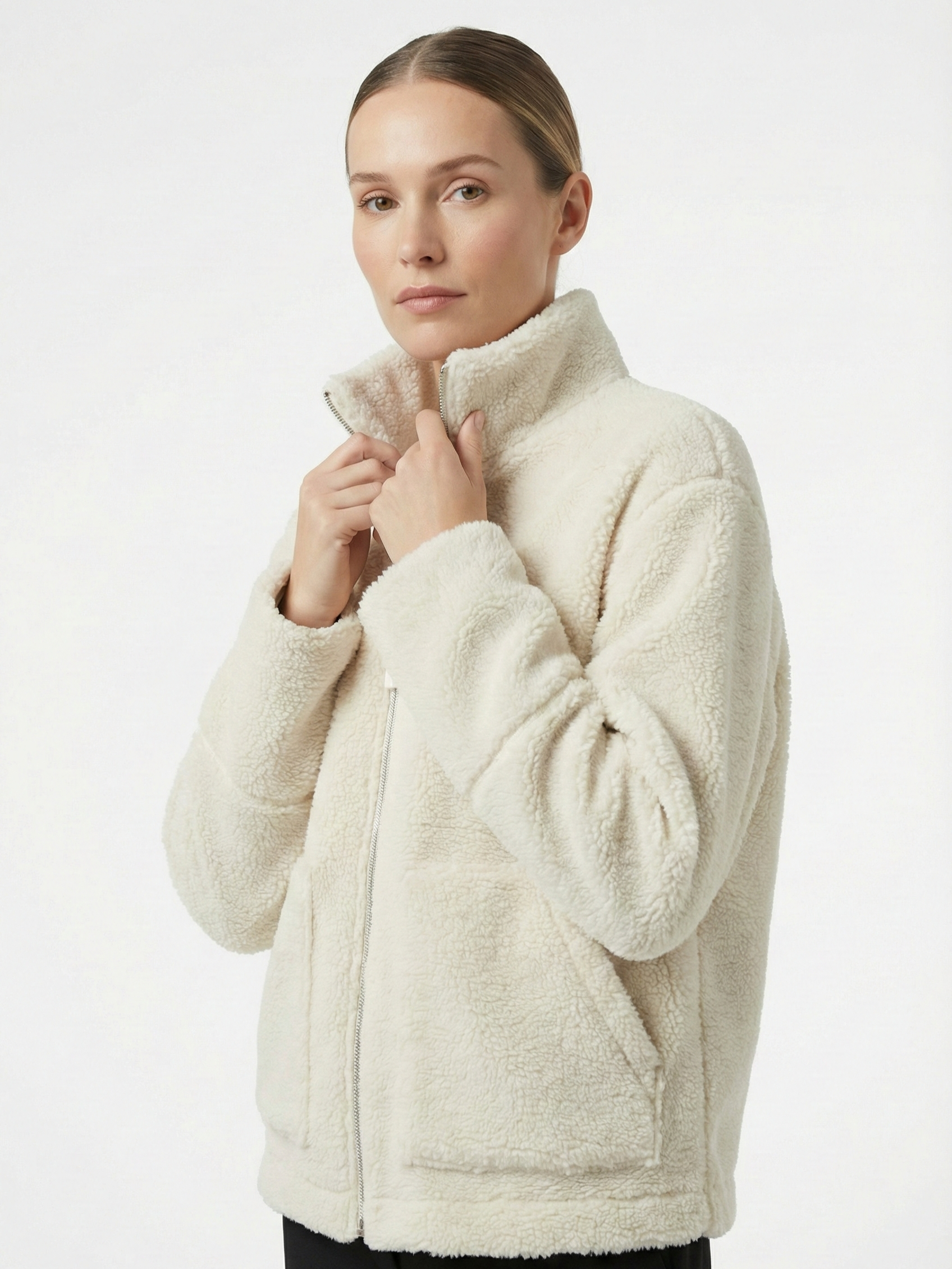 Maddy | Veste imperméable zippée en polaire Teddy à col montant